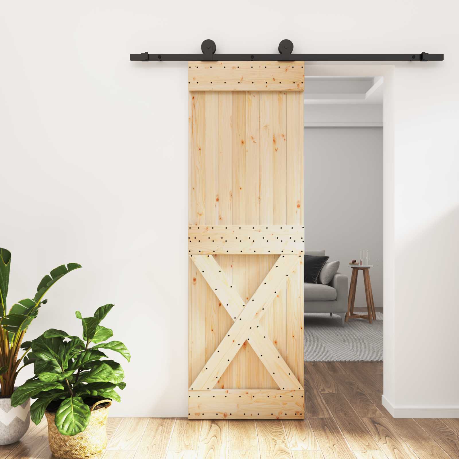 Συρόμενη Πόρτα Φυσικό και Μαύρο 70 x 210 cm - Pakobazaar