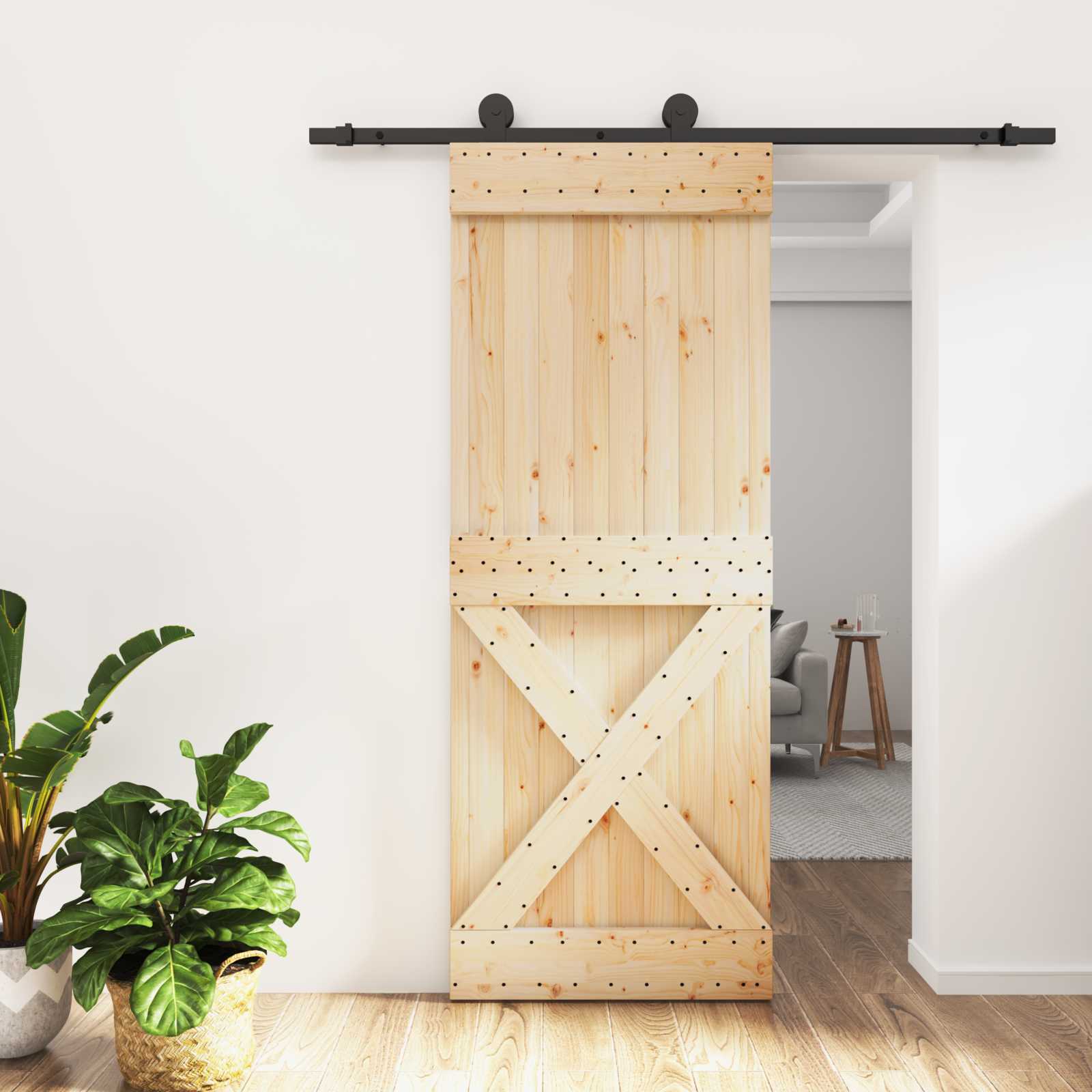 Συρόμενη Πόρτα Φυσικό και Μαύρο 80 x 210 cm - Pakobazaar