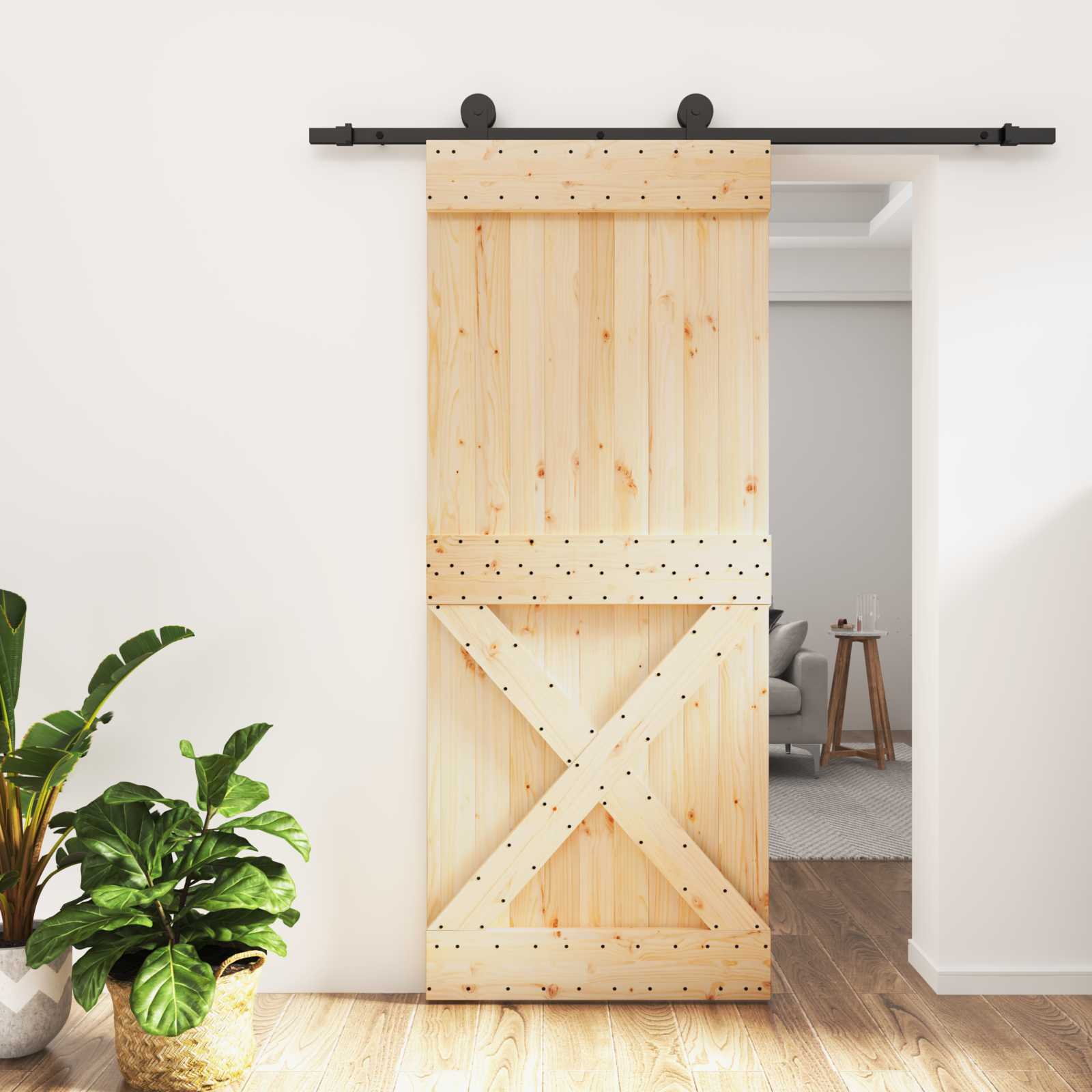Συρόμενη Πόρτα Φυσικό και Μαύρο 85 x 210 cm - Pakobazaar