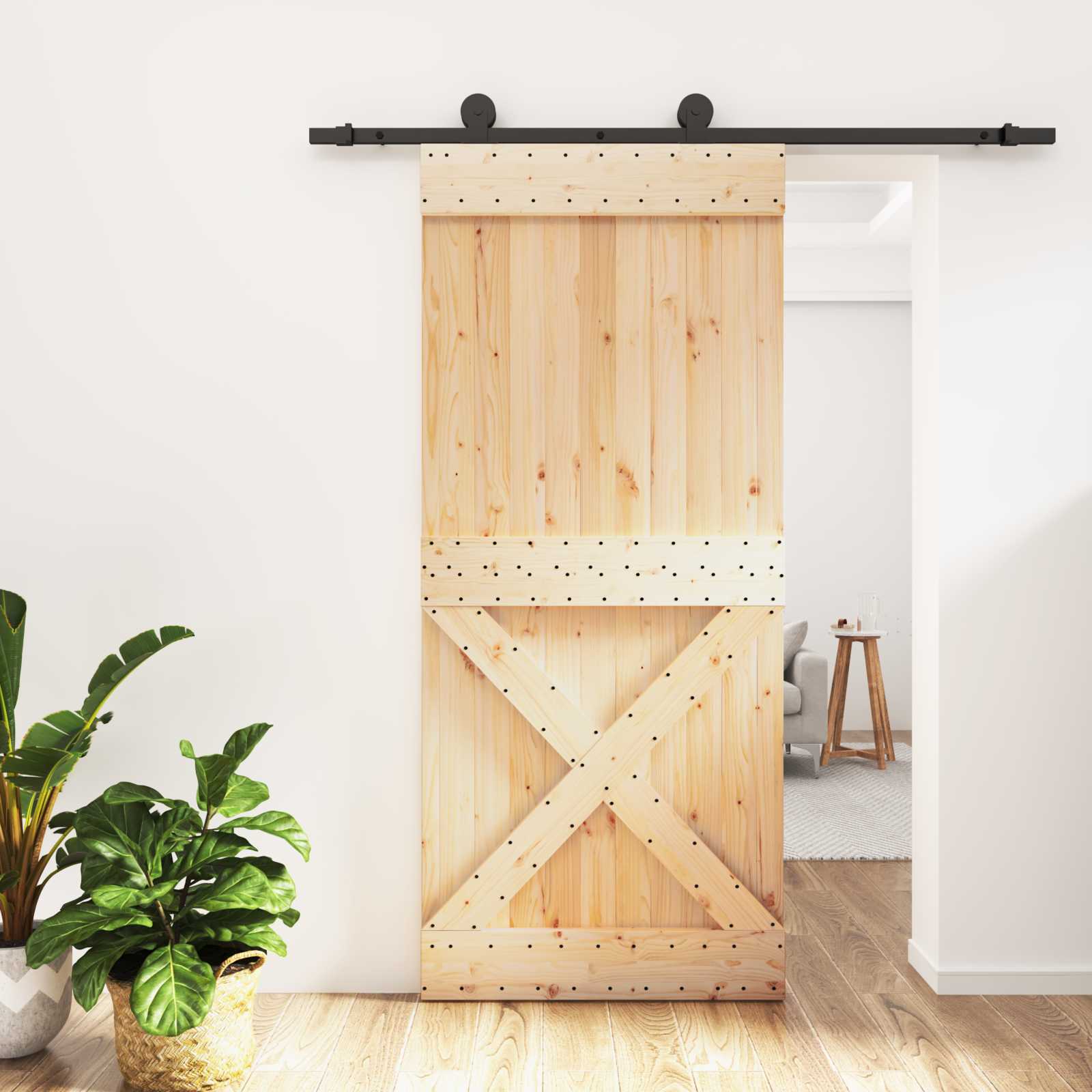 Συρόμενη Πόρτα Φυσικό και Μαύρο 90 x 210 cm - Pakobazaar