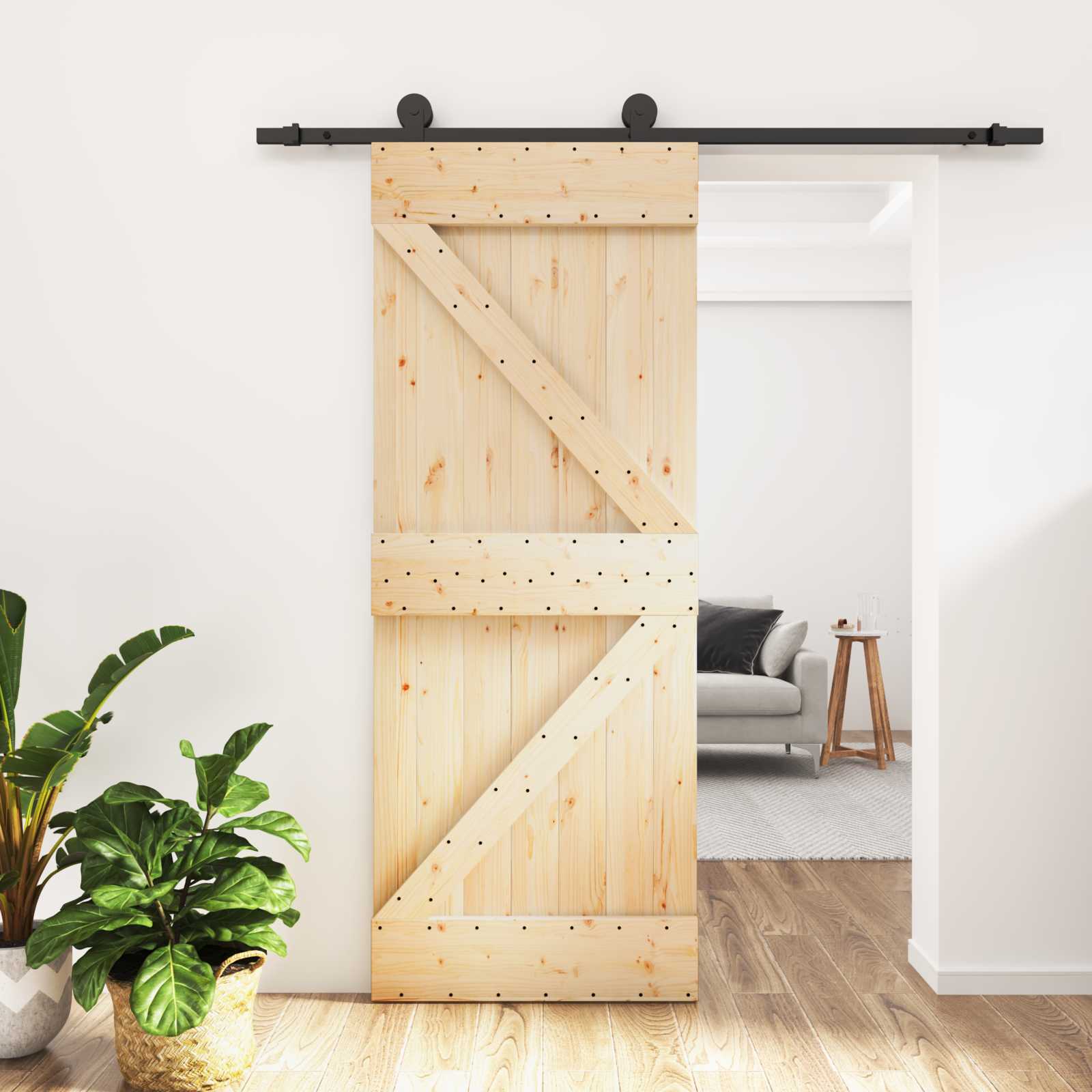 Συρόμενη Πόρτα Φυσικό και Μαύρο 85 x 210 cm - Pakobazaar