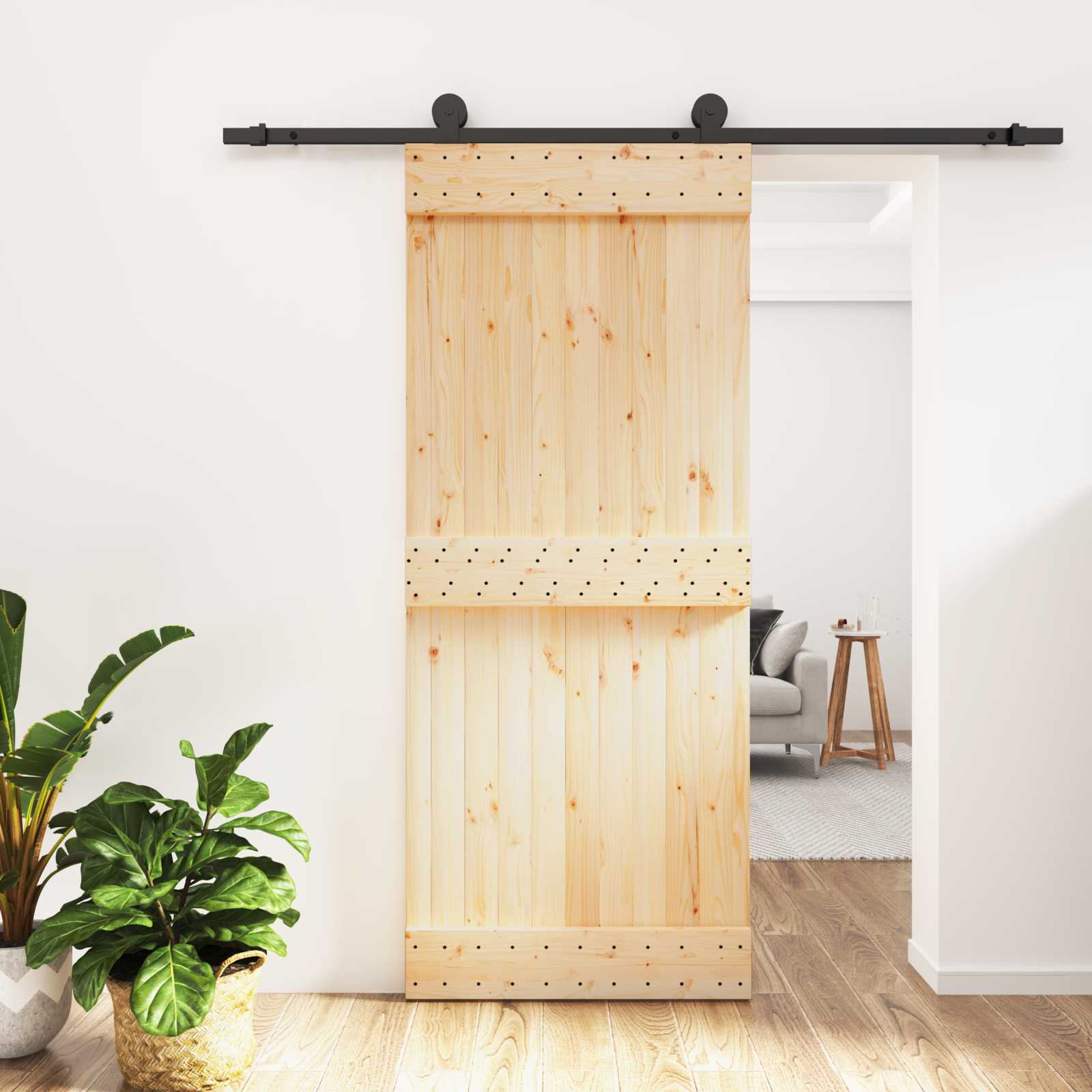 Συρόμενη Πόρτα Φυσικό και Μαύρο 85 x 210 cm - Pakobazaar