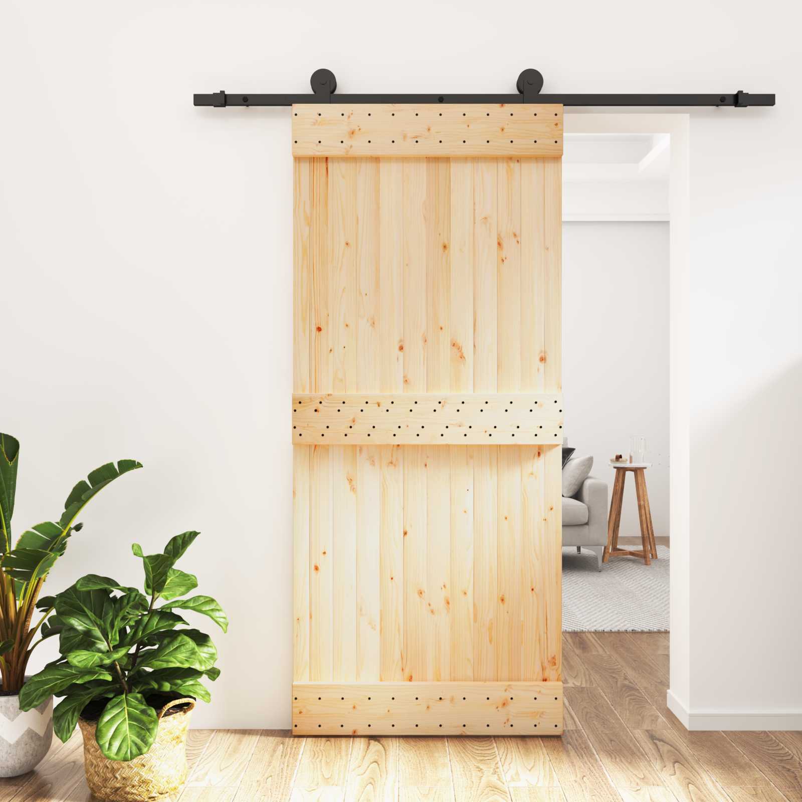 Συρόμενη Πόρτα Φυσικό και Μαύρο 90 x 210 cm - Pakobazaar