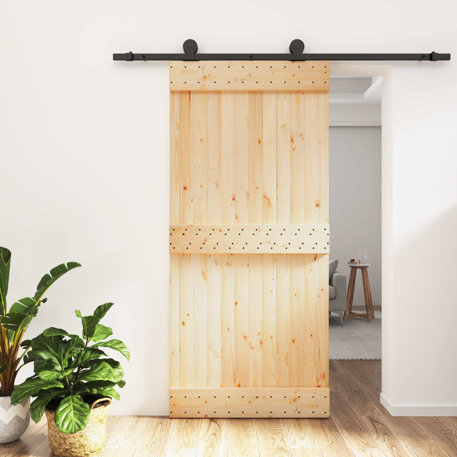 Συρόμενη Πόρτα Φυσικό και Μαύρο 95 x 210 cm - Pakobazaar