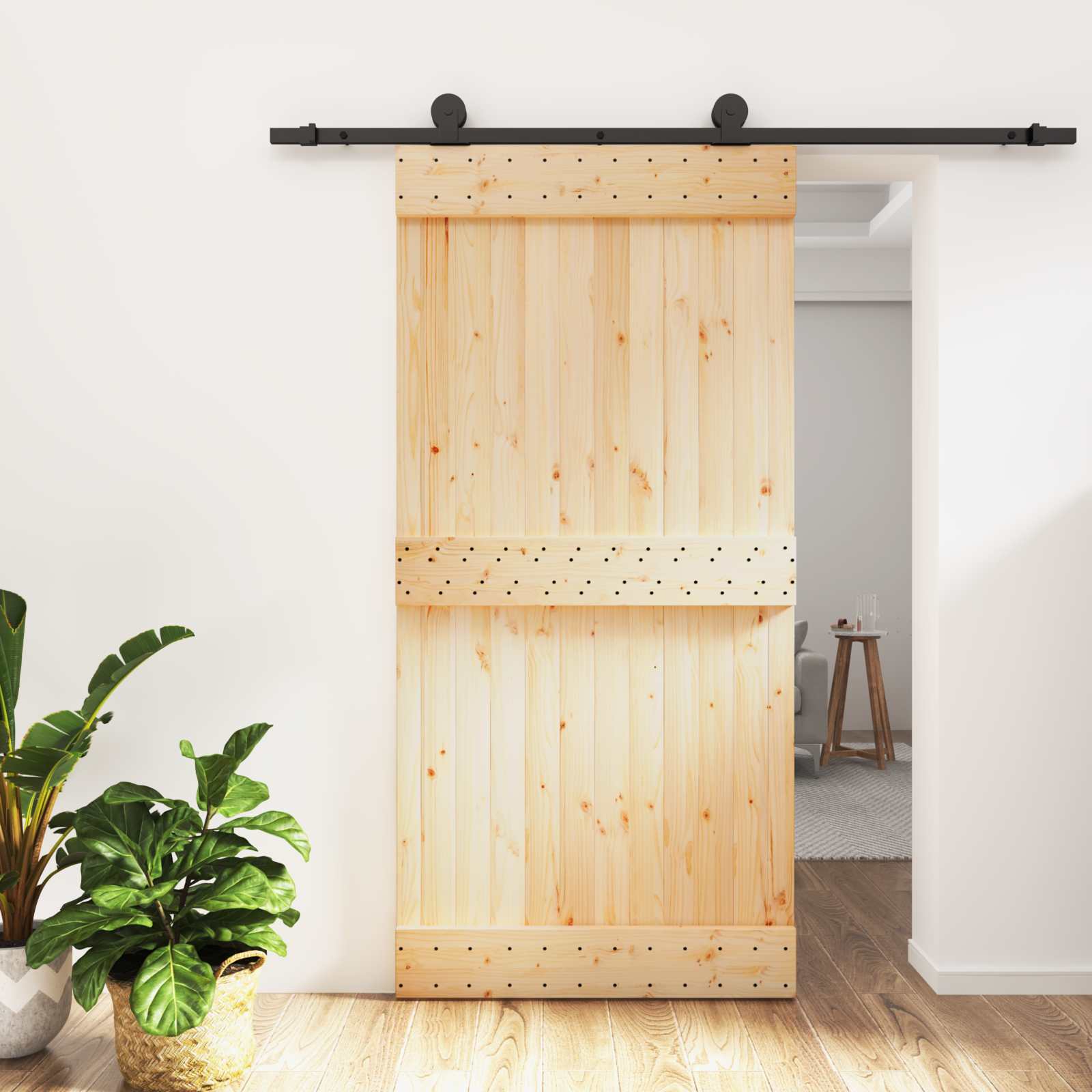 Συρόμενη Πόρτα Φυσικό και Μαύρο 100 x 210 cm - Pakobazaar