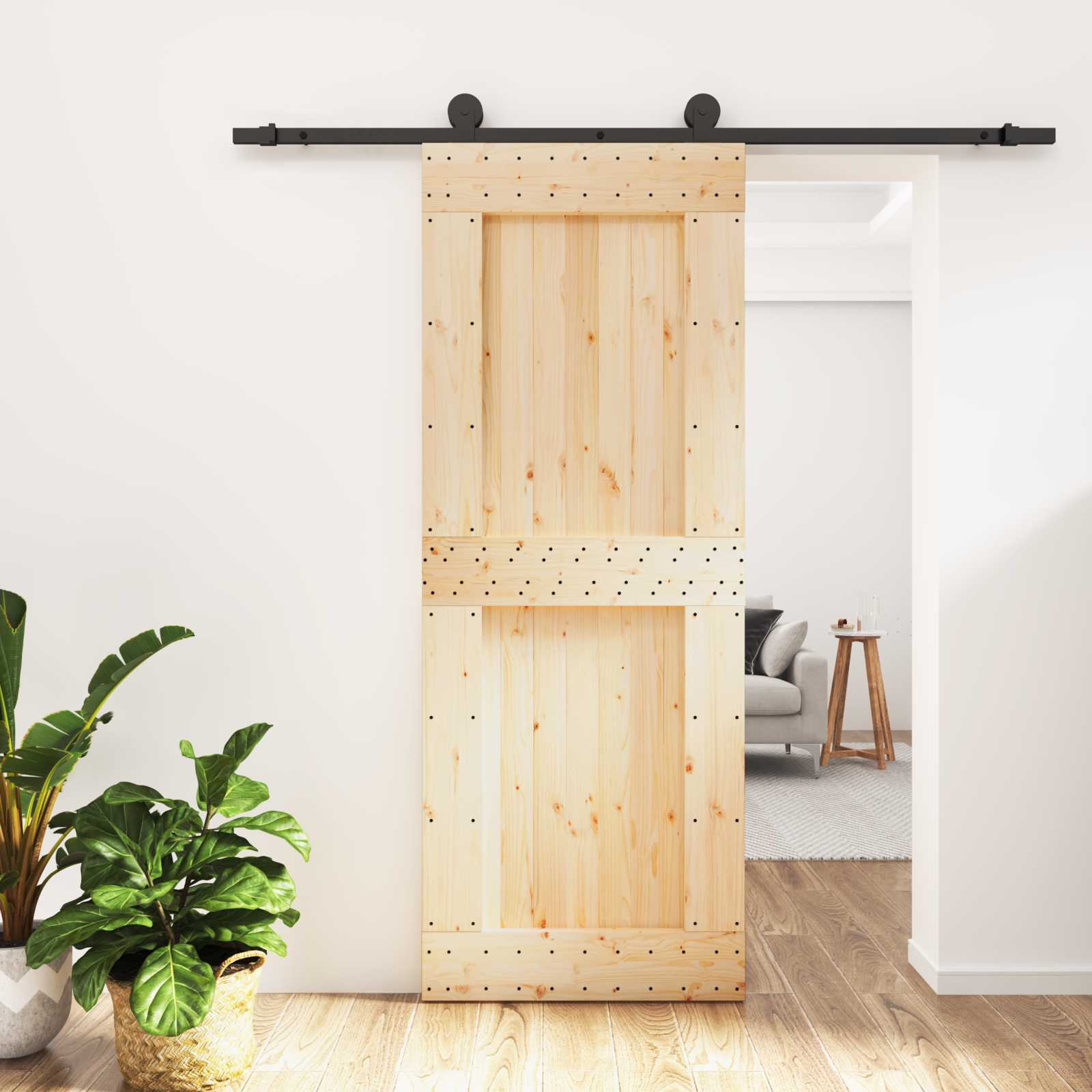 Συρόμενη Πόρτα Φυσικό και Μαύρο 80 x 210 cm - Pakobazaar