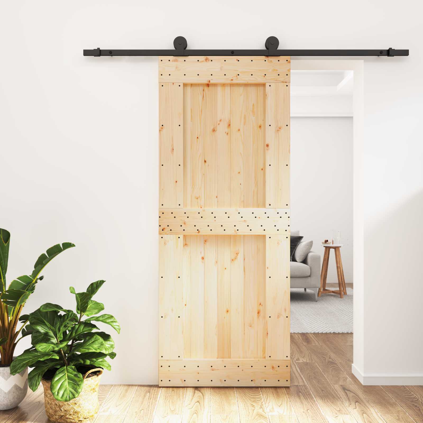 Συρόμενη Πόρτα Φυσικό και Μαύρο 85 x 210 cm - Pakobazaar