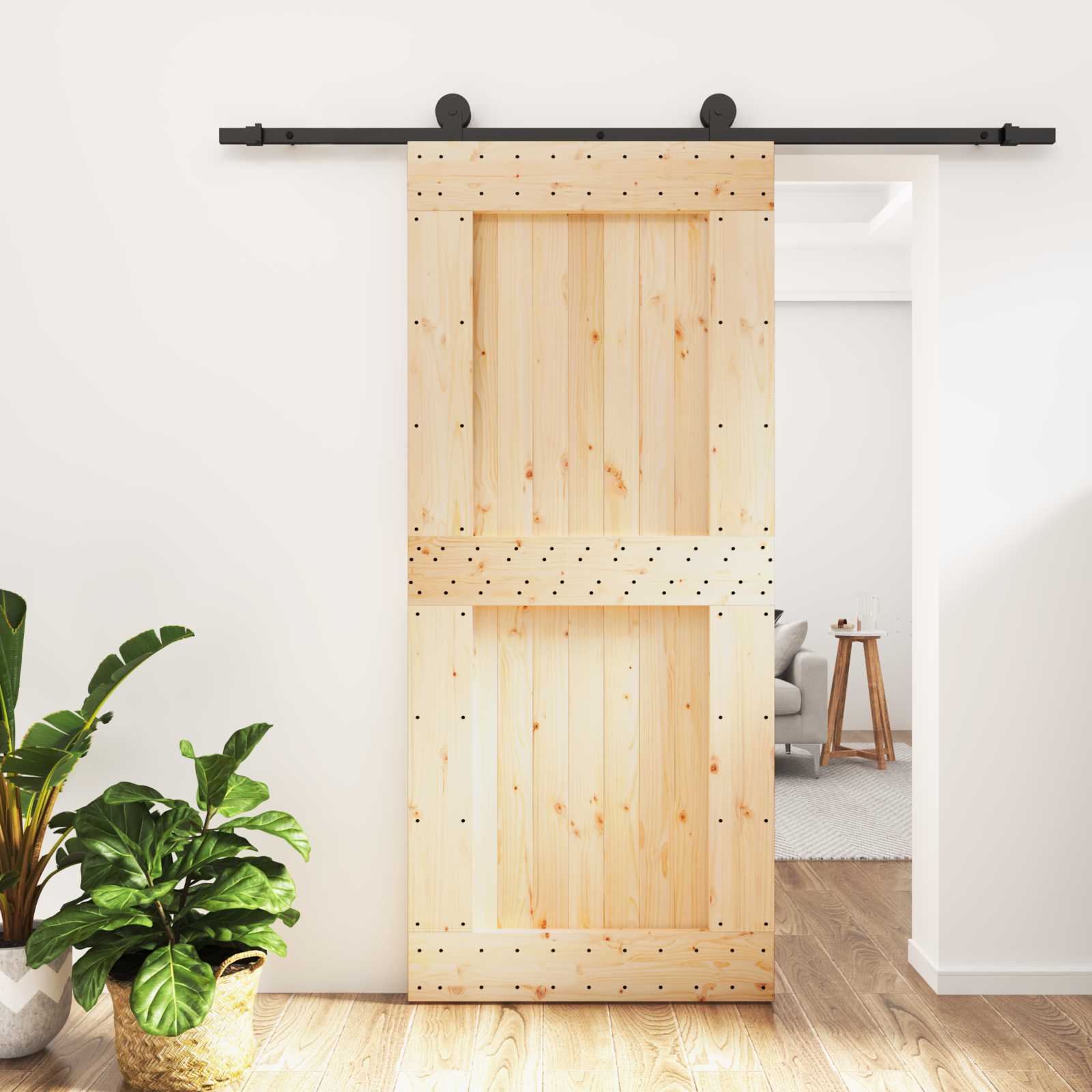 Συρόμενη Πόρτα Φυσικό και Μαύρο 90 x 210 cm - Pakobazaar