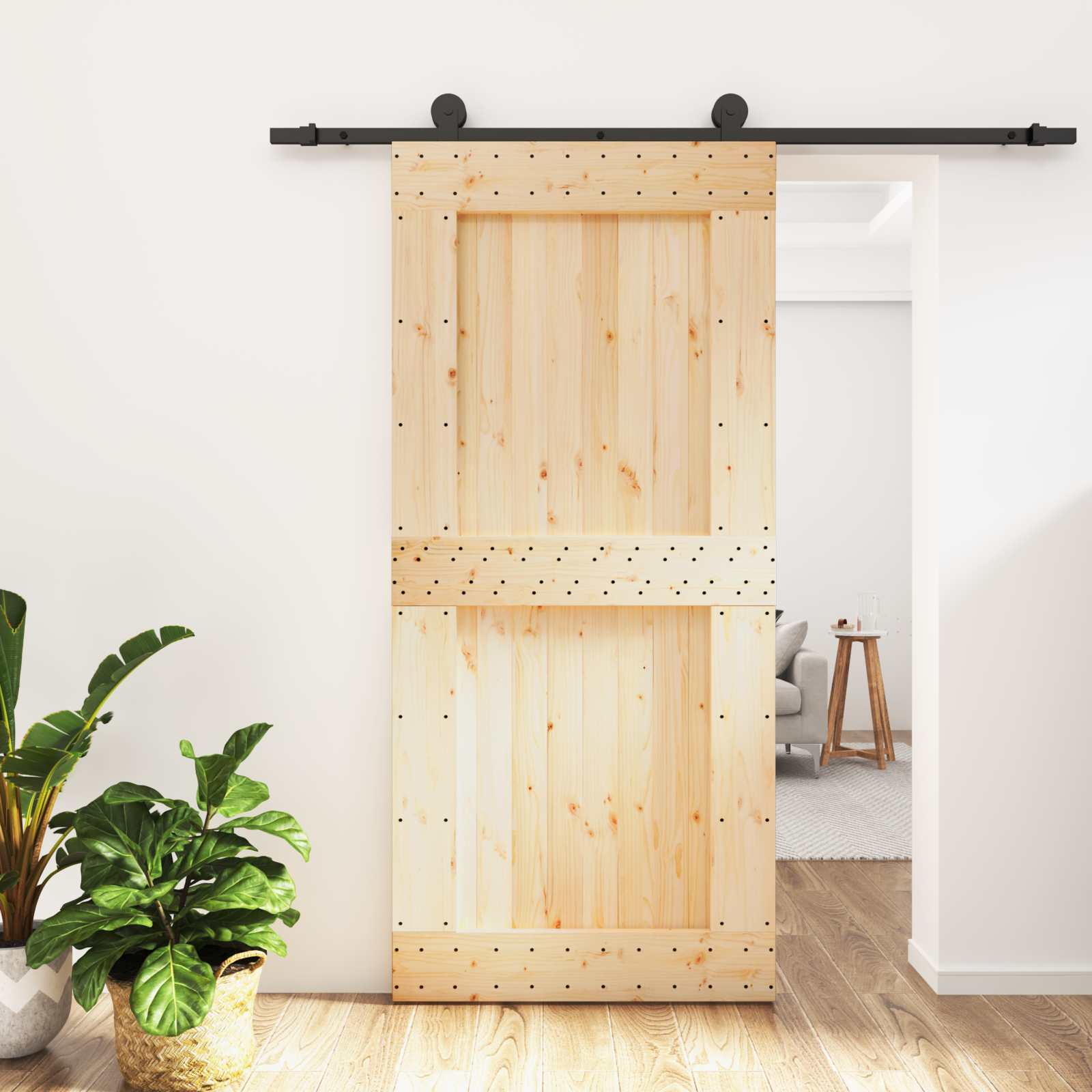 Συρόμενη Πόρτα Φυσικό και Μαύρο 95 x 210 cm - Pakobazaar