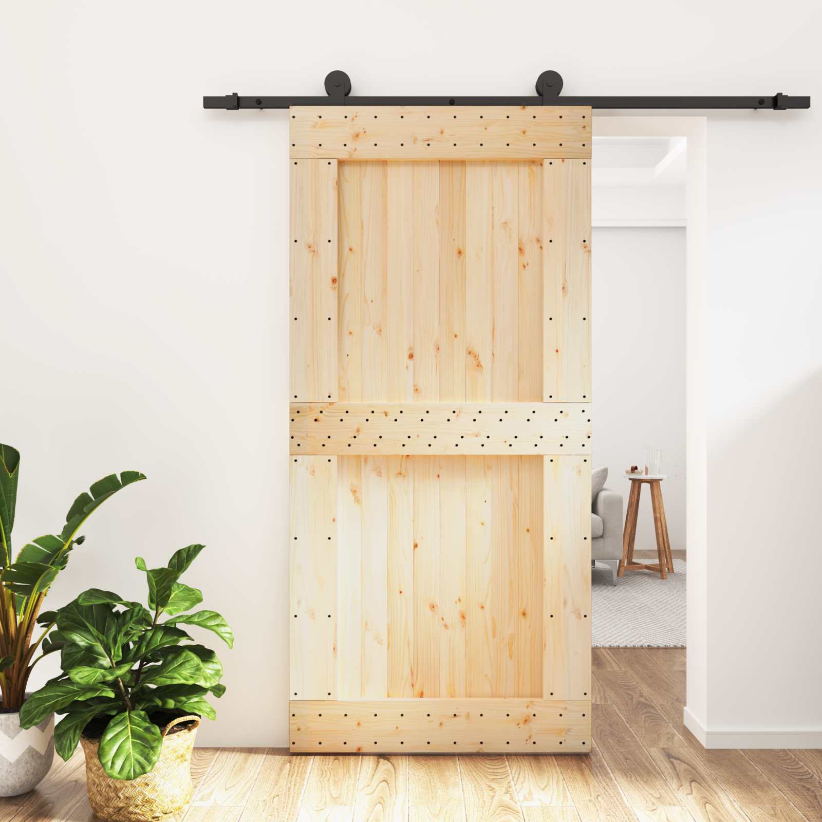 Συρόμενη Πόρτα Φυσικό και Μαύρο 100 x 210 cm - Pakobazaar