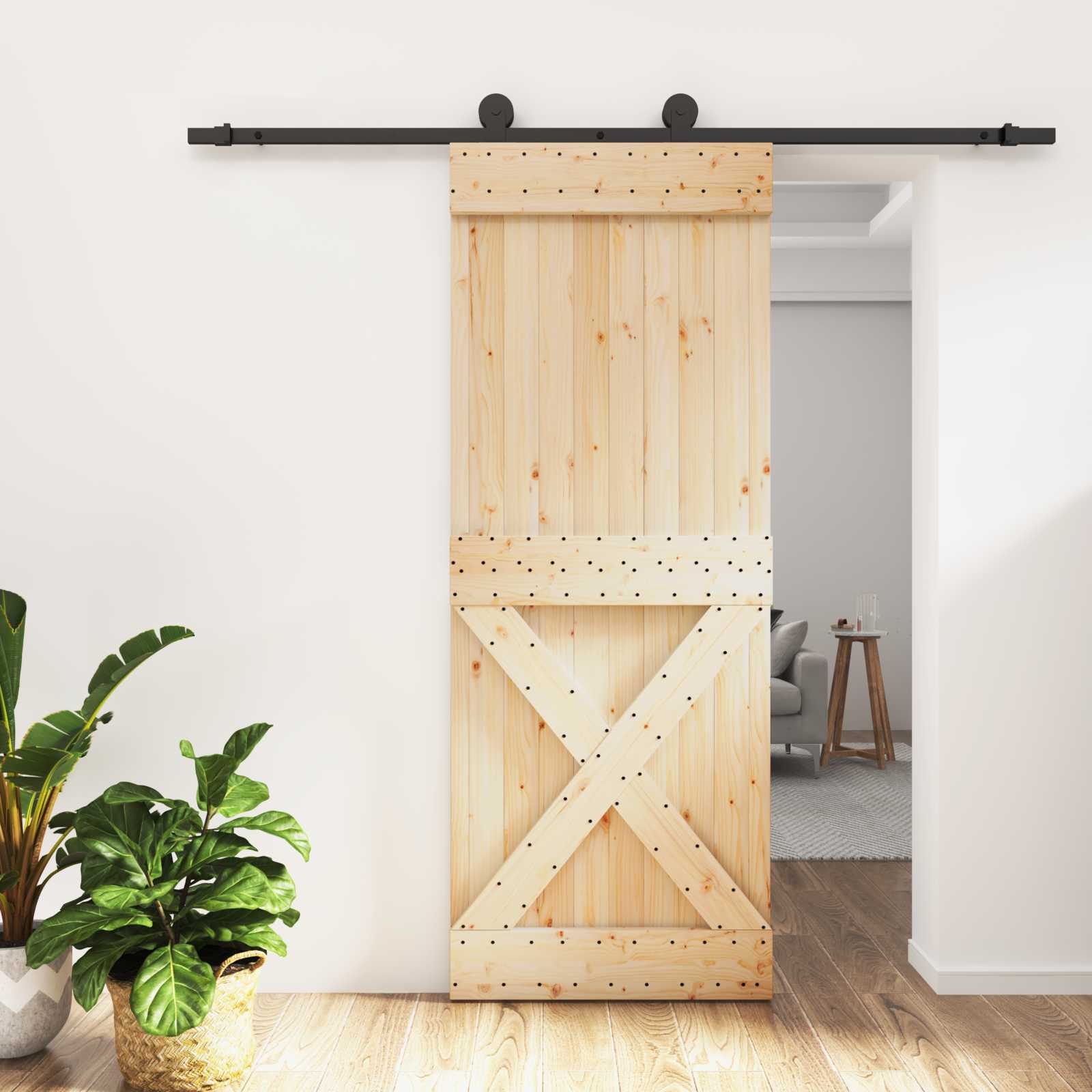 Συρόμενη Πόρτα Φυσικό και Μαύρο 80 x 210 cm - Pakobazaar