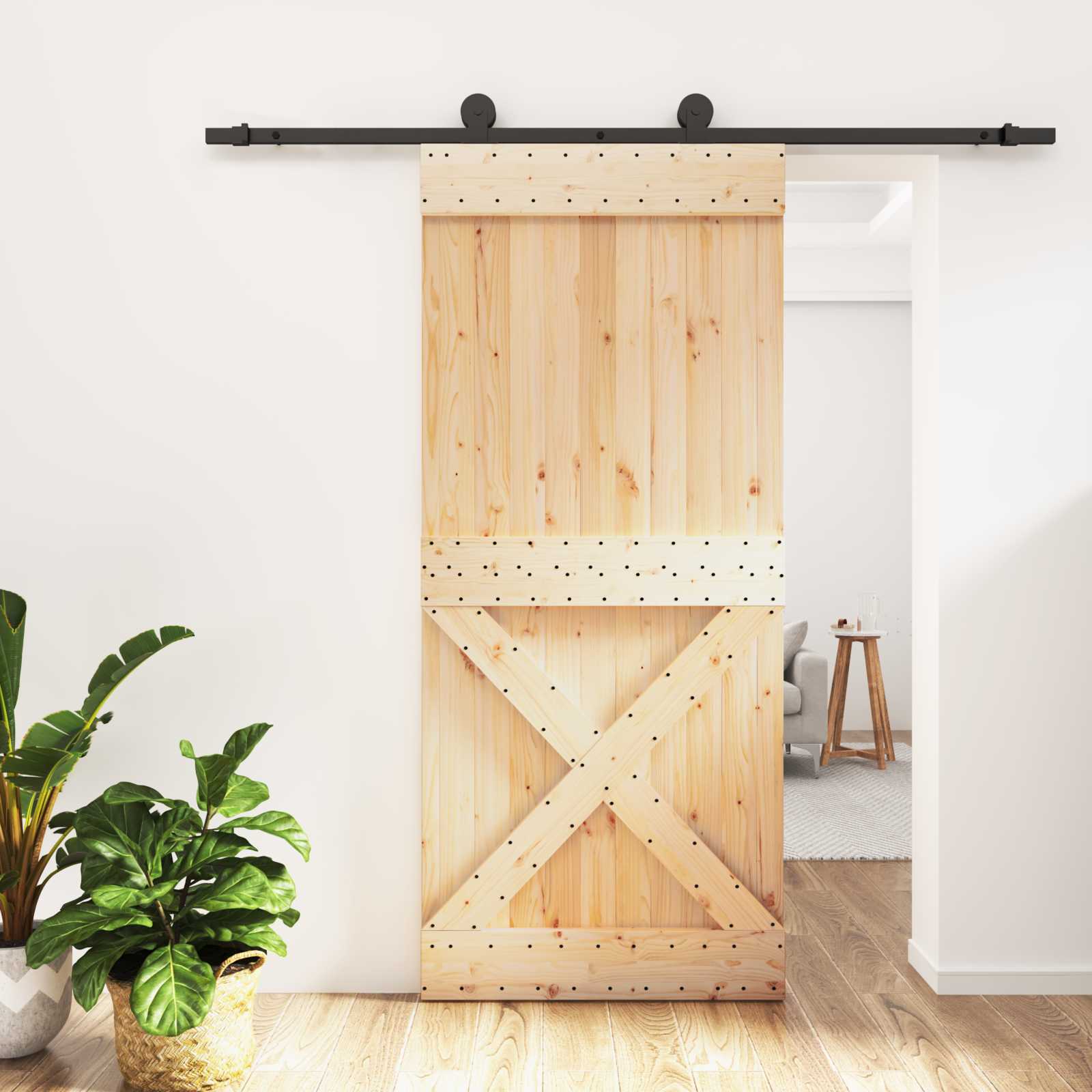 Συρόμενη Πόρτα Φυσικό και Μαύρο 90 x 210 cm - Pakobazaar