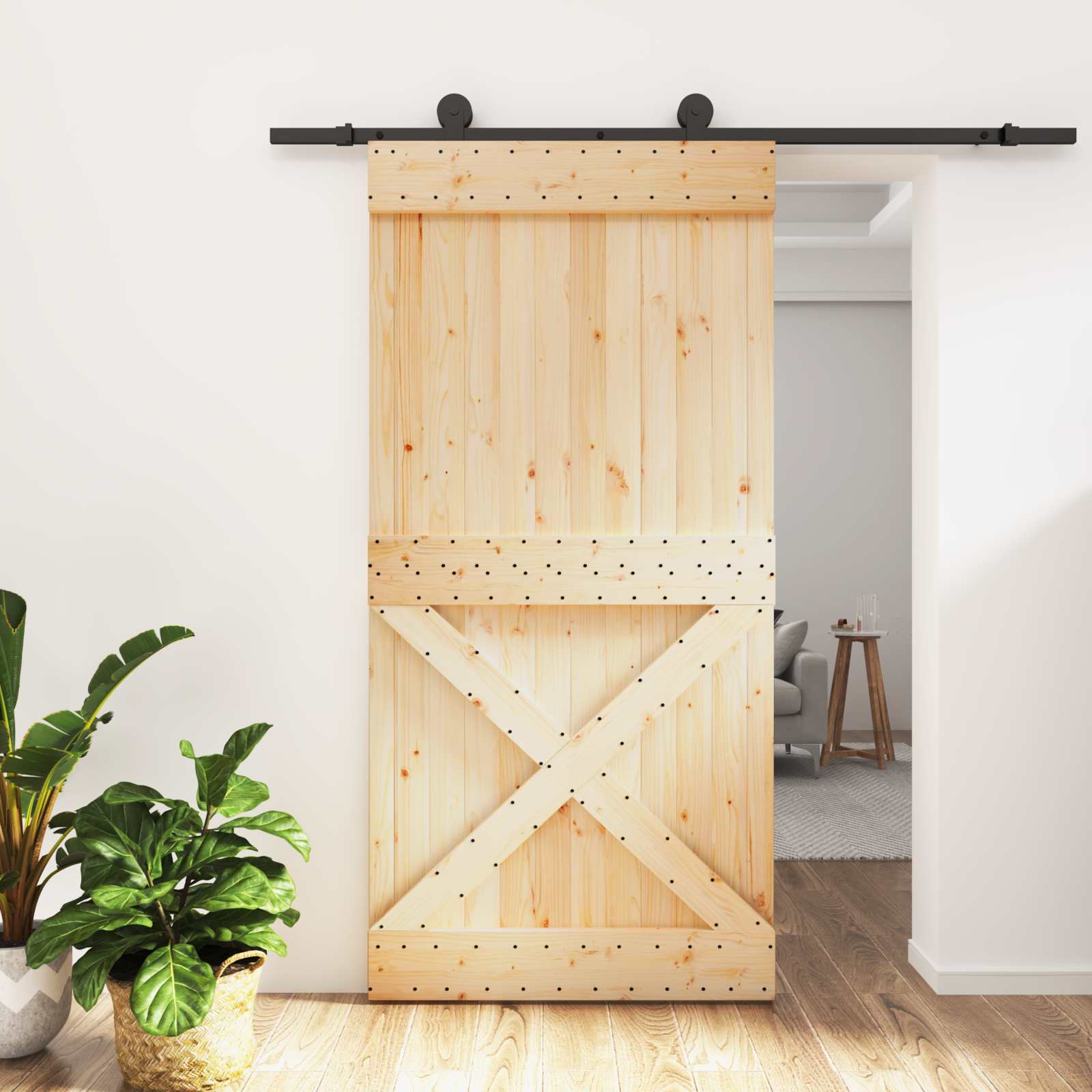 Συρόμενη Πόρτα Φυσικό και Μαύρο 100 x 210 cm - Pakobazaar