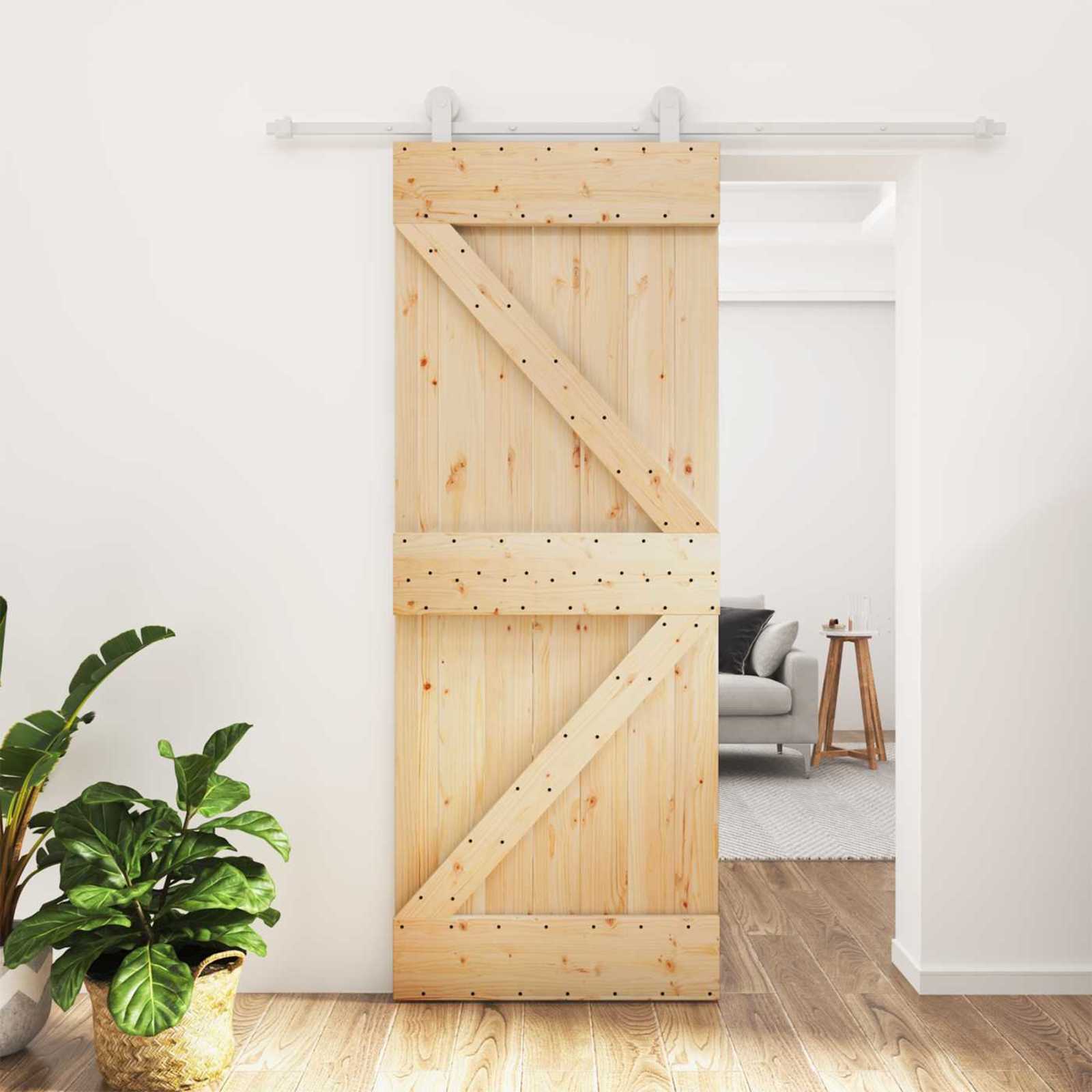 Συρόμενη Πόρτα Φυσικό και Λευκό 80 x 210 cm Μασίφ Ξύλο Πεύκου - Pakobazaar