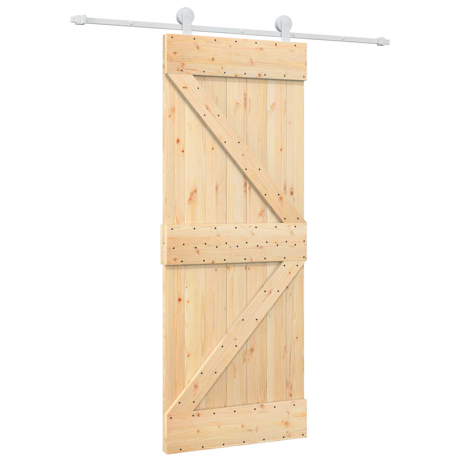 Συρόμενη Πόρτα Φυσικό και Λευκό 80 x 210 cm Μασίφ Ξύλο Πεύκου - Pakobazaar
