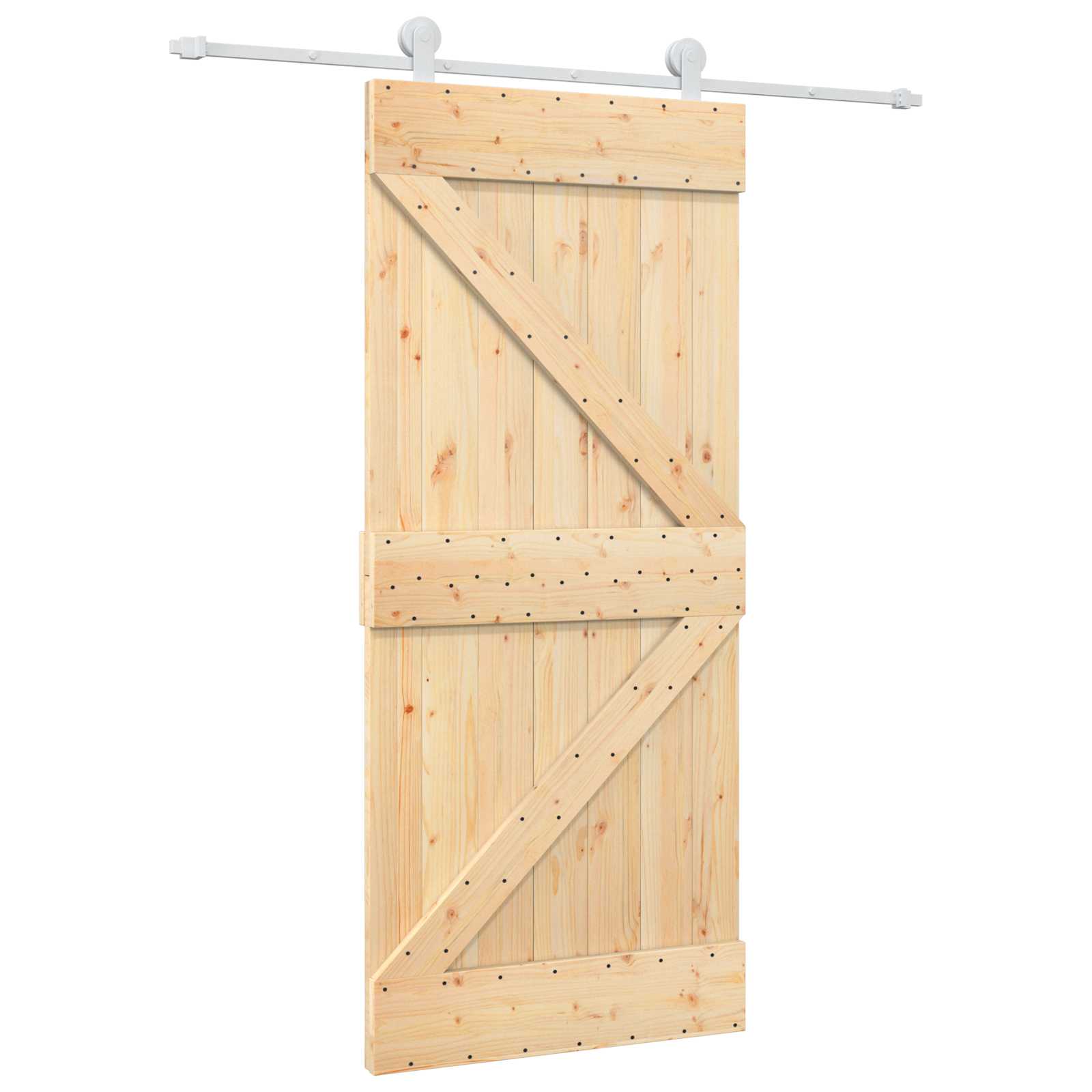 Συρόμενη Πόρτα Φυσικό και Λευκό 90 x 210 cm Μασίφ Ξύλο Πεύκου - Pakobazaar