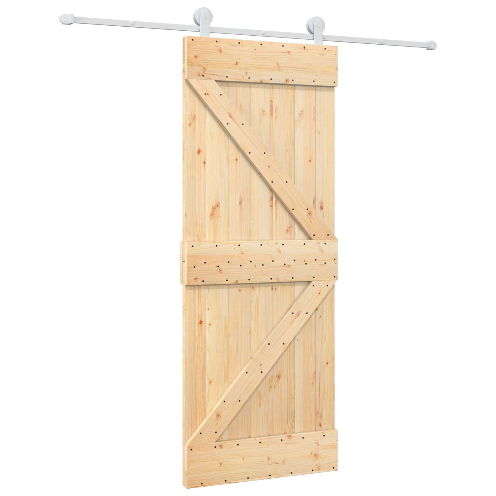 Συρόμενη Πόρτα Φυσικό και Λευκό 80 x 210 cm Μασίφ Ξύλο Πεύκου - Pakobazaar