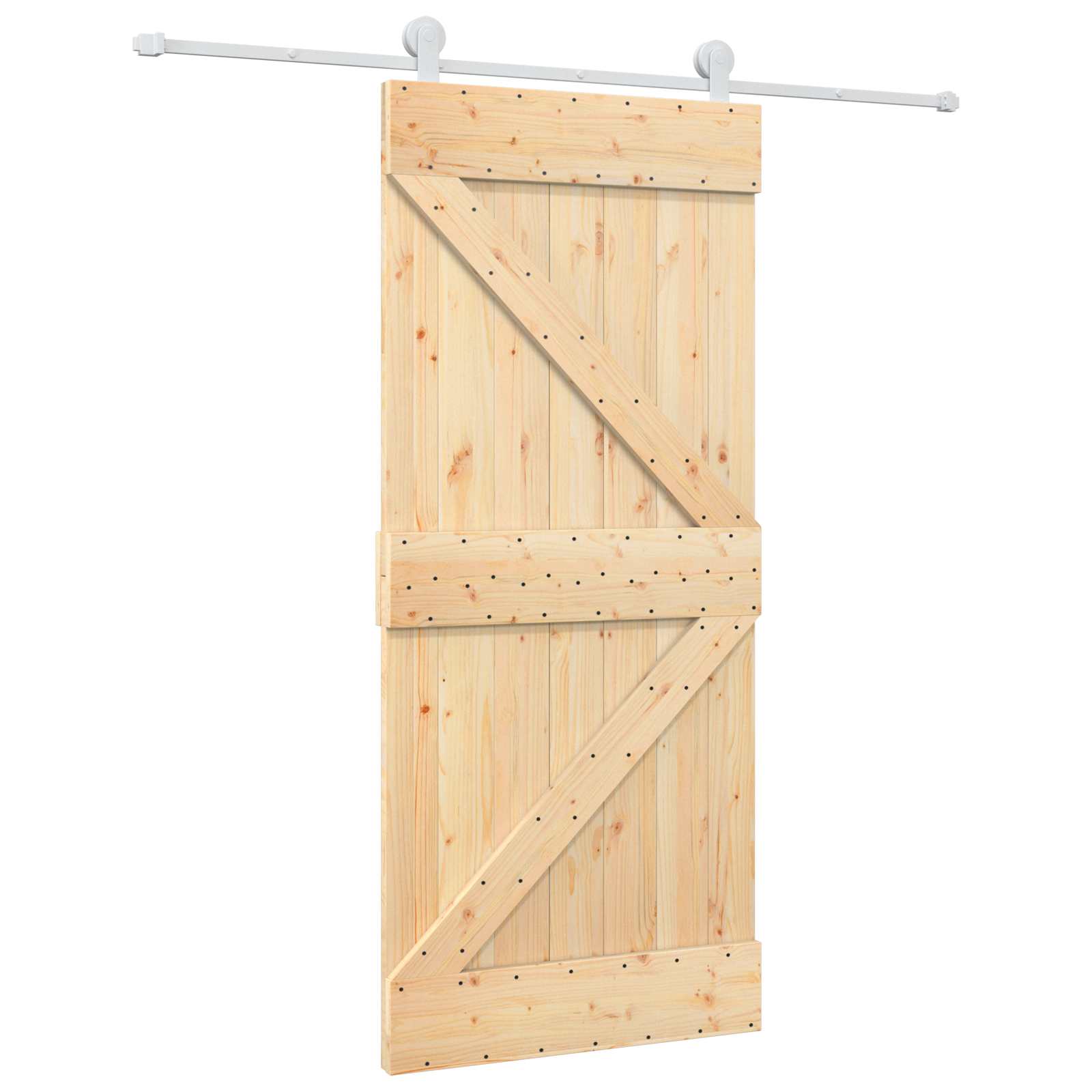 Συρόμενη Πόρτα Φυσικό και Λευκό 90 x 210 cm Μασίφ Ξύλο Πεύκου - Pakobazaar