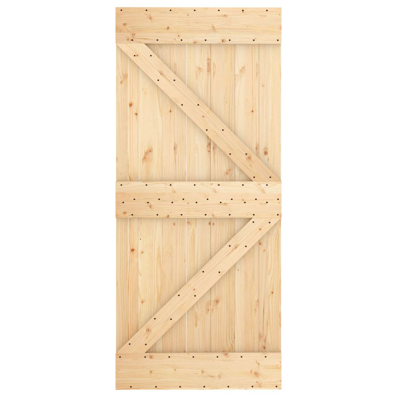 Συρόμενη Πόρτα Φυσικό και Λευκό 90 x 210 cm Μασίφ Ξύλο Πεύκου - Pakobazaar