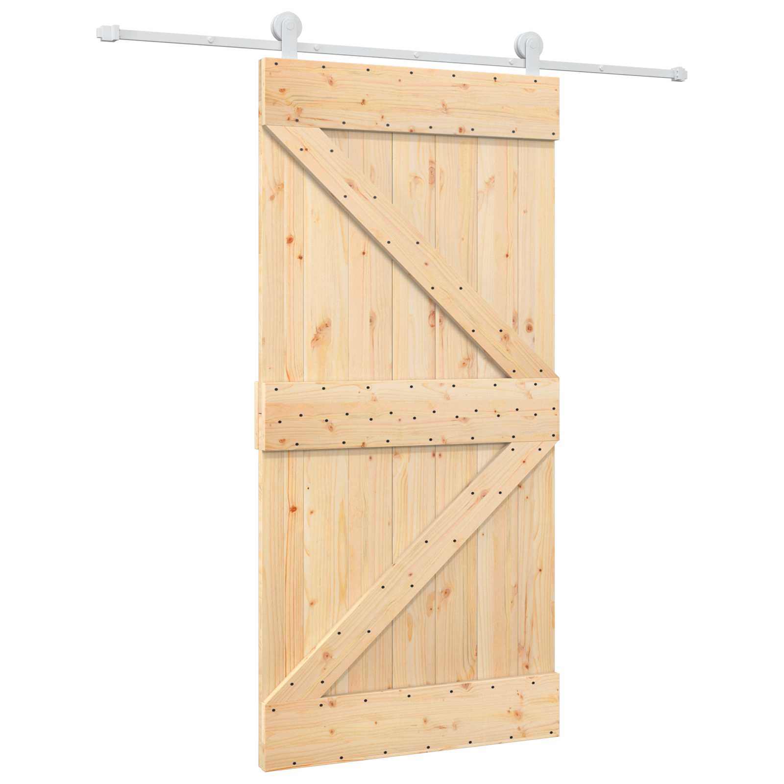 Συρόμενη Πόρτα Φυσικό και Λευκό 100 x 210 cm Μασίφ Ξύλο Πεύκου - Pakobazaar