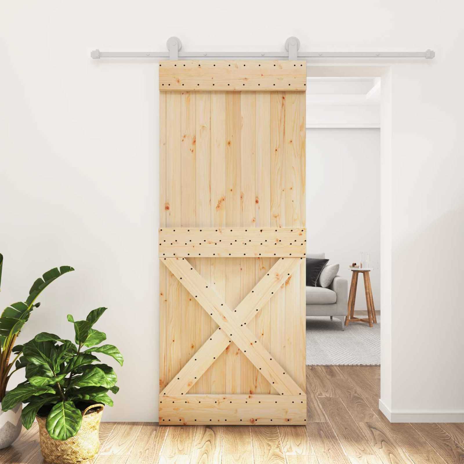 Συρόμενη Πόρτα Φυσικό και Λευκό 85 x 210 cm - Pakobazaar