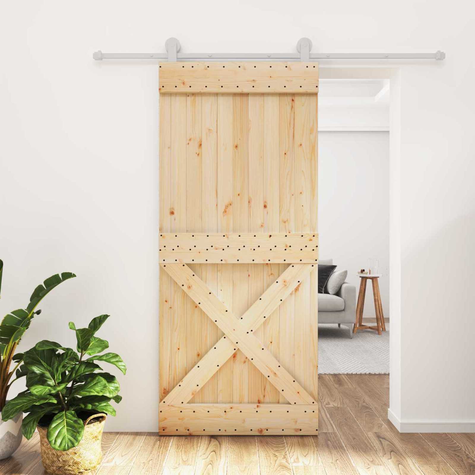 Συρόμενη Πόρτα Φυσικό και Λευκό 90 x 210 cm