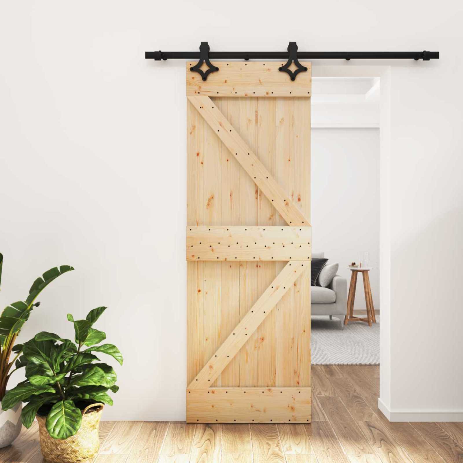 Συρόμενη Πόρτα Φυσικό και Μαύρο 70 x 210 cm - Pakobazaar