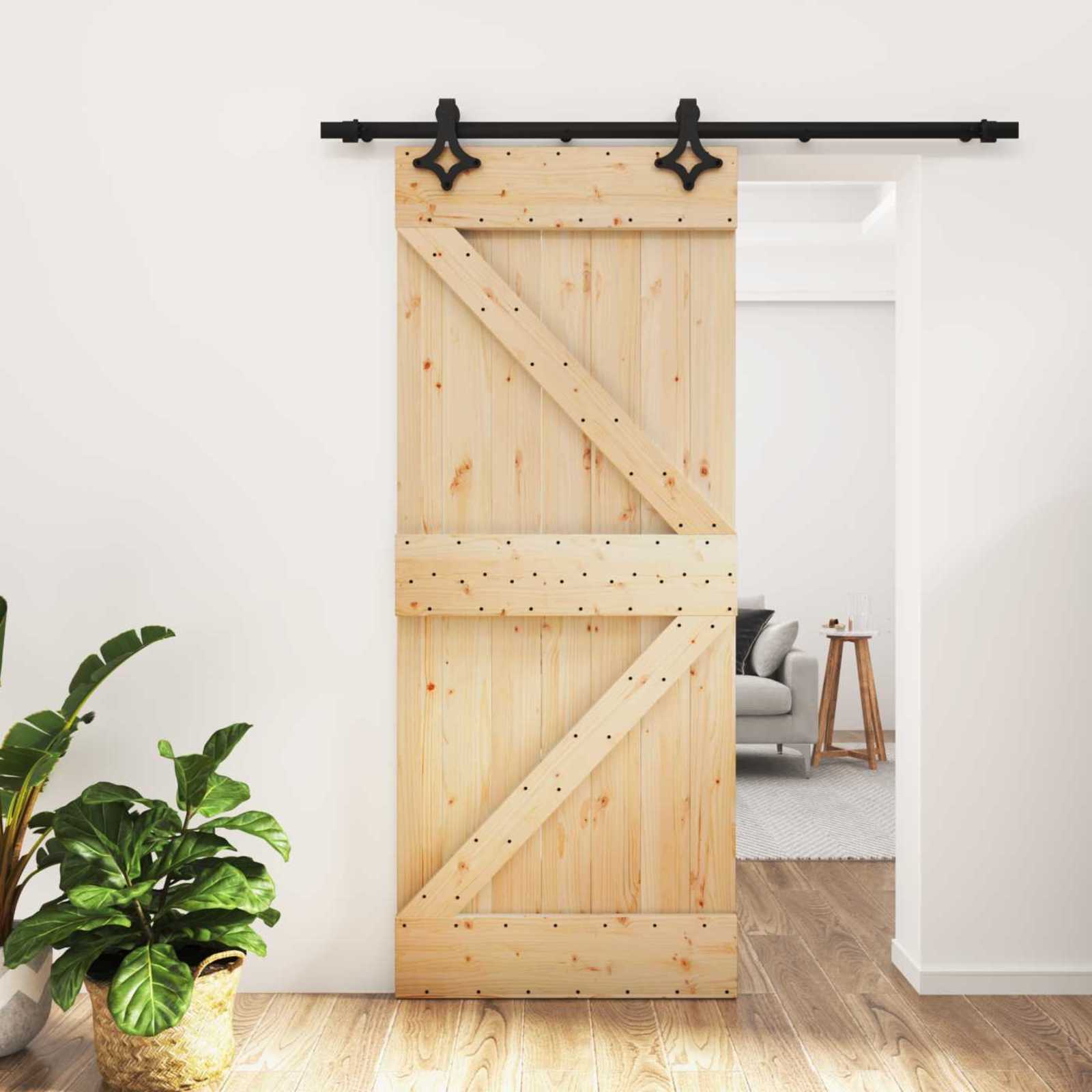 Συρόμενη Πόρτα Φυσικό και Μαύρο 85 x 210 cm - Pakobazaar