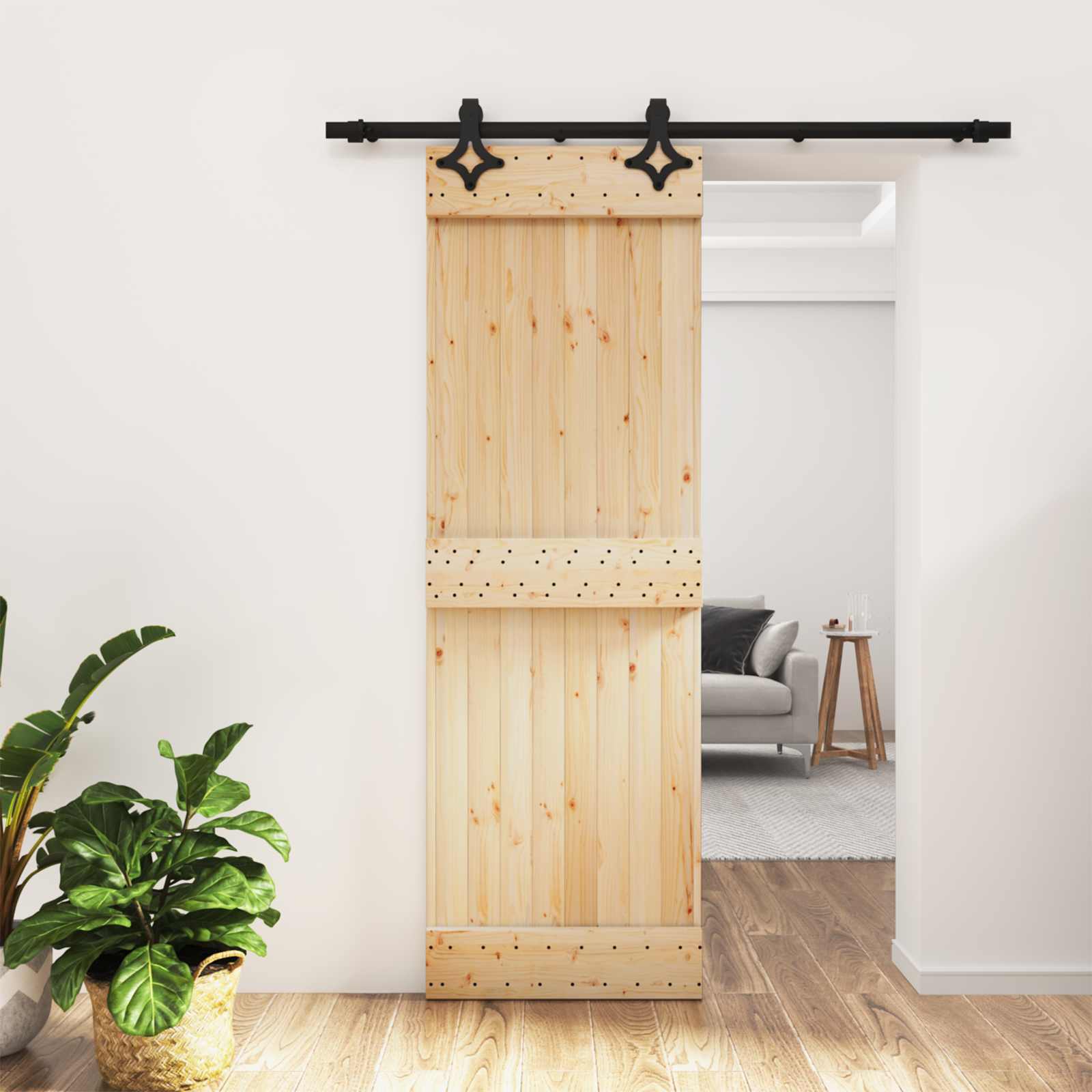 Συρόμενη Πόρτα Φυσικό και Μαύρο 70 x 210 cm - Pakobazaar