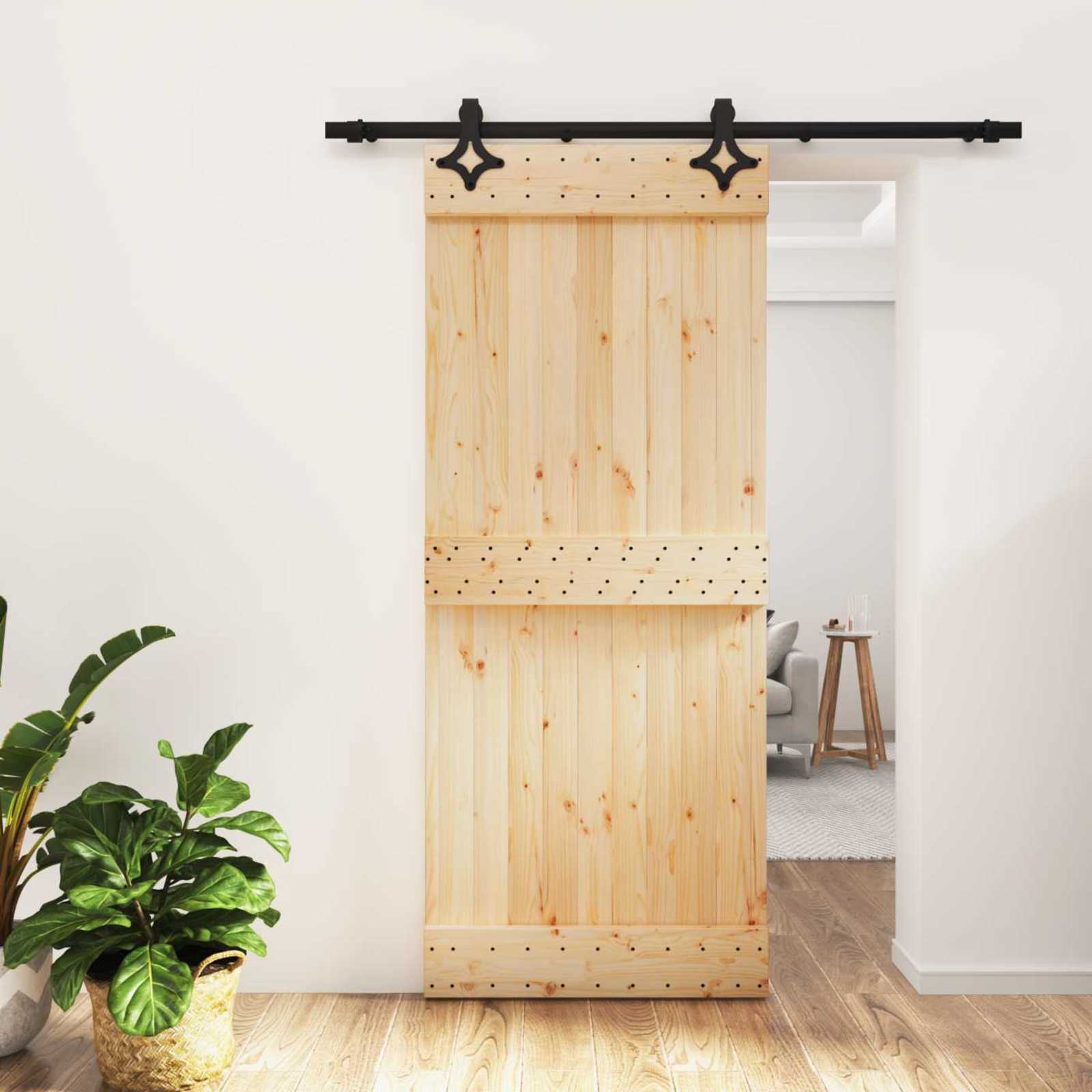 Συρόμενη Πόρτα Φυσικό και Μαύρο 85 x 210 cm - Pakobazaar