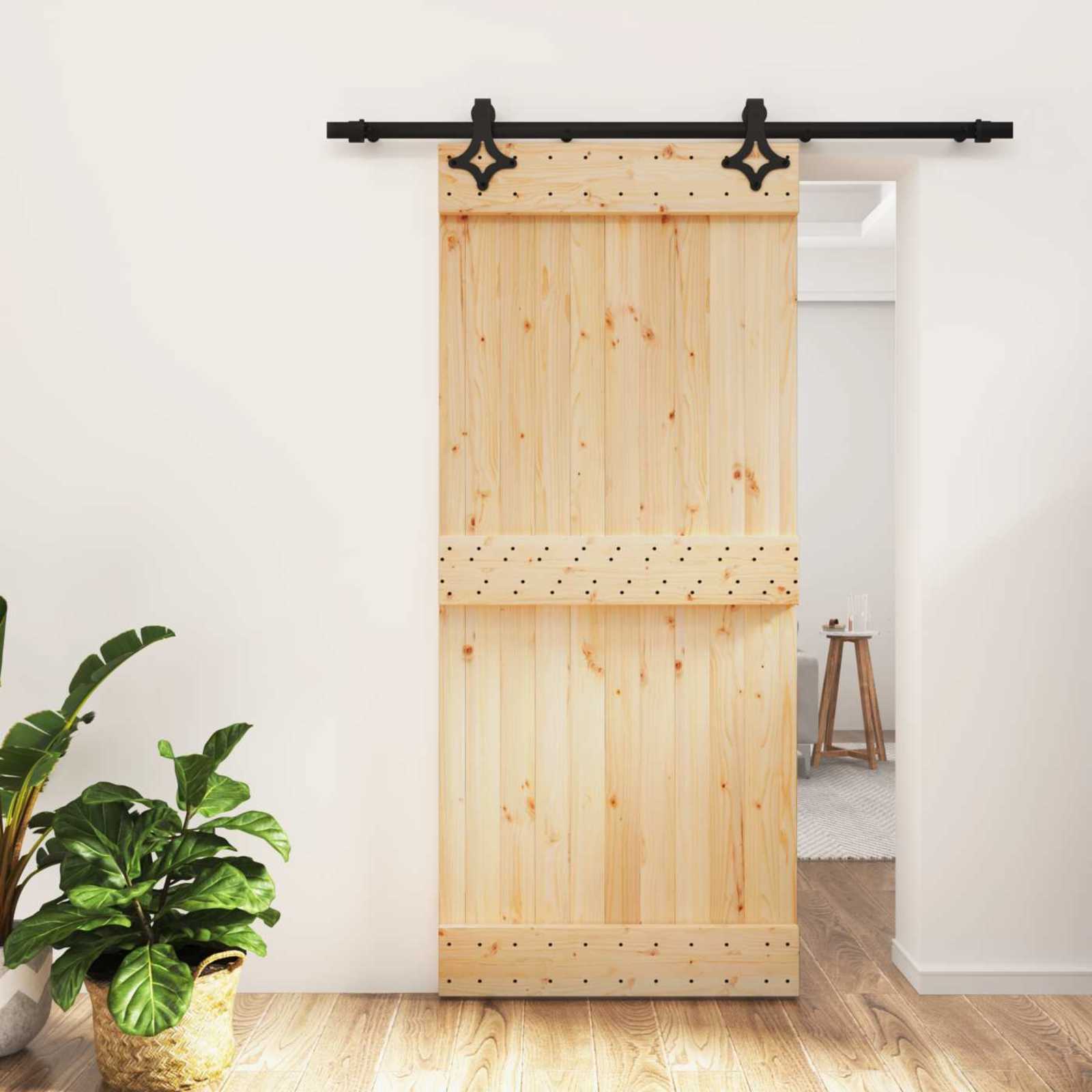 Συρόμενη Πόρτα Φυσικό και Μαύρο 90 x 210 cm - Pakobazaar