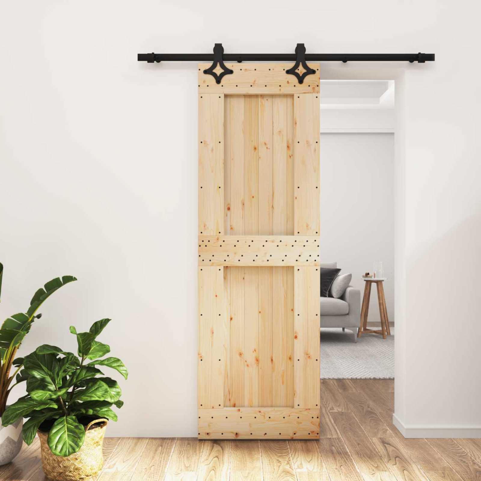 Συρόμενη Πόρτα Φυσικό και Μαύρο 70 x 210 cm