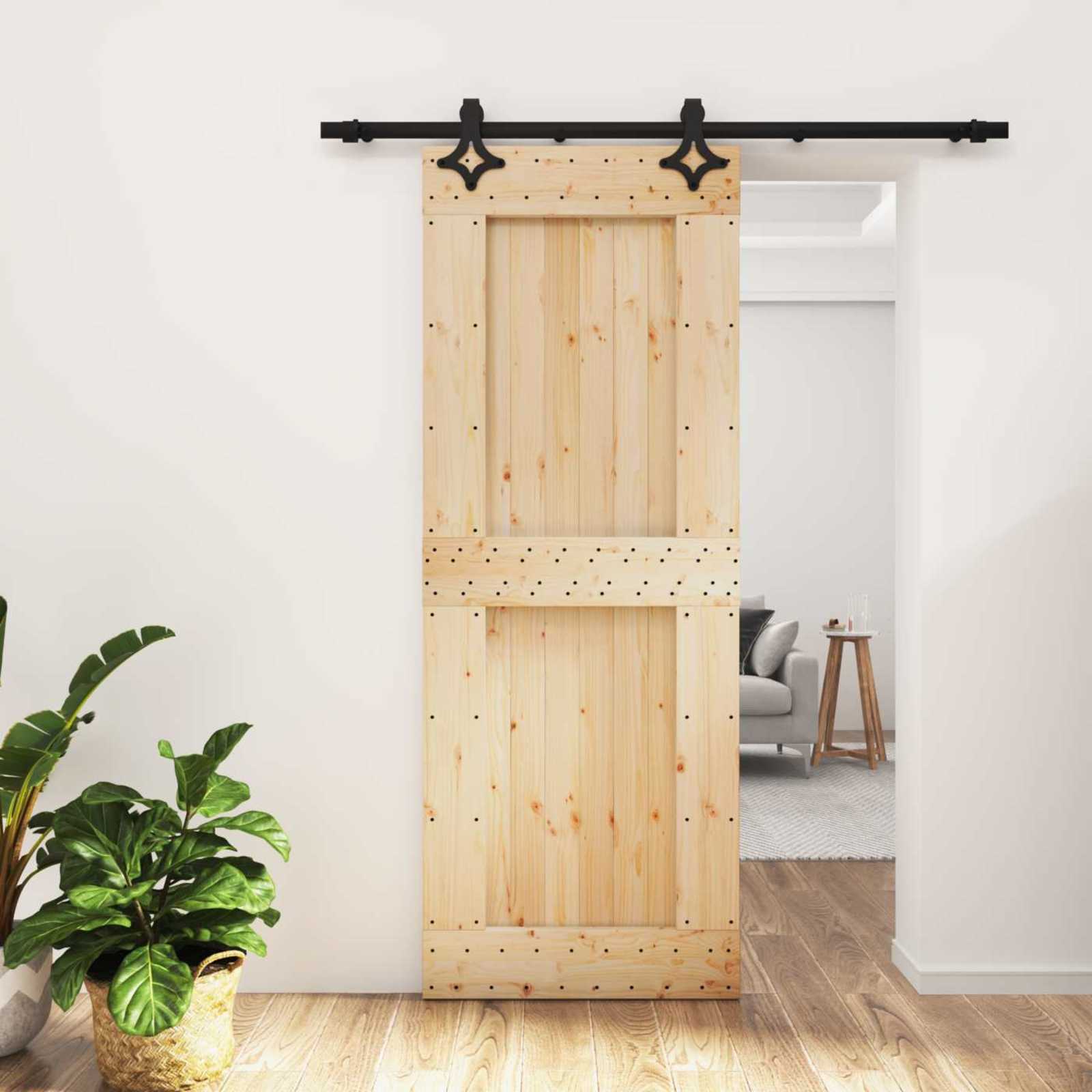 Συρόμενη Πόρτα Φυσικό και Μαύρο 80 x 210 cm