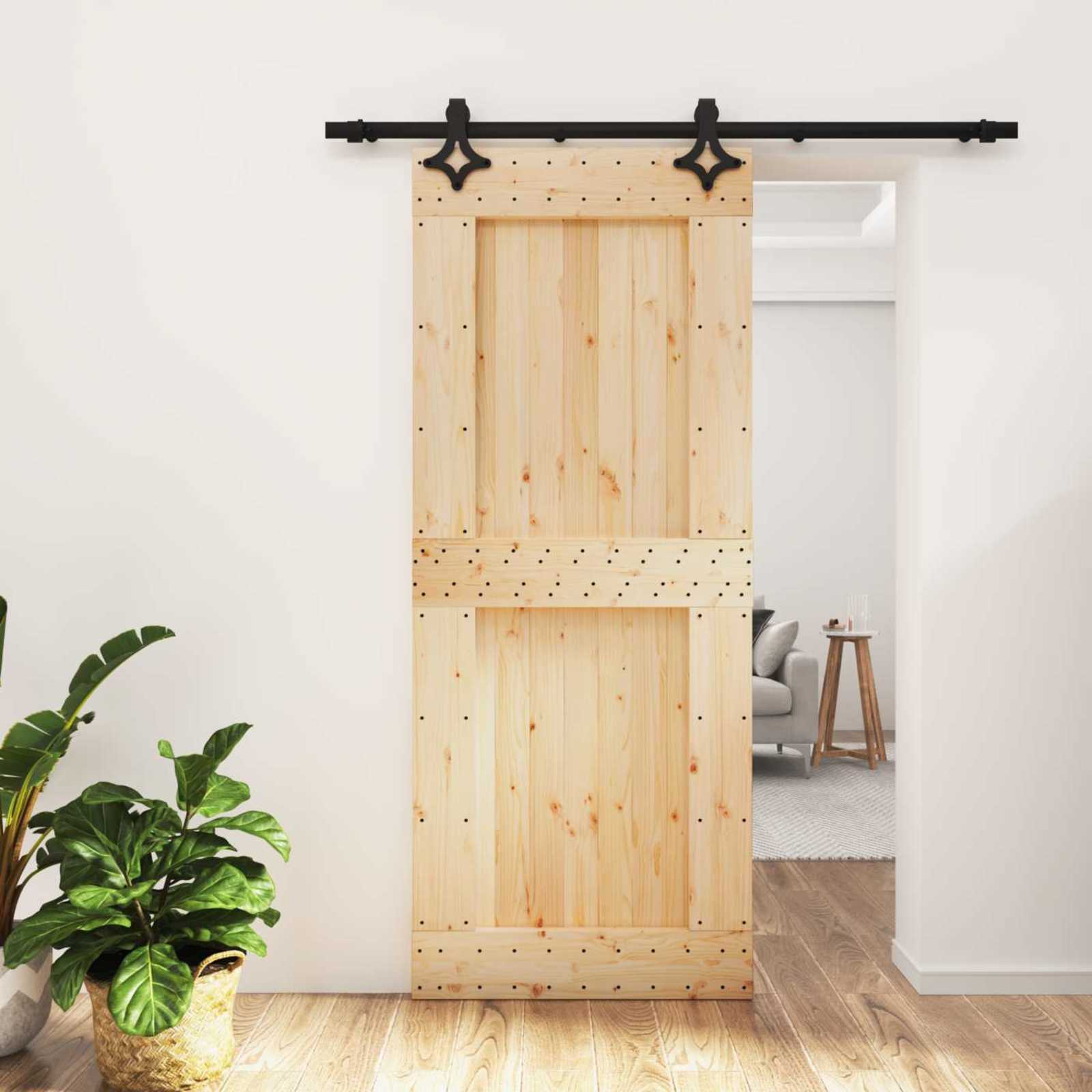 Συρόμενη Πόρτα Φυσικό και Μαύρο 85 x 210 cm