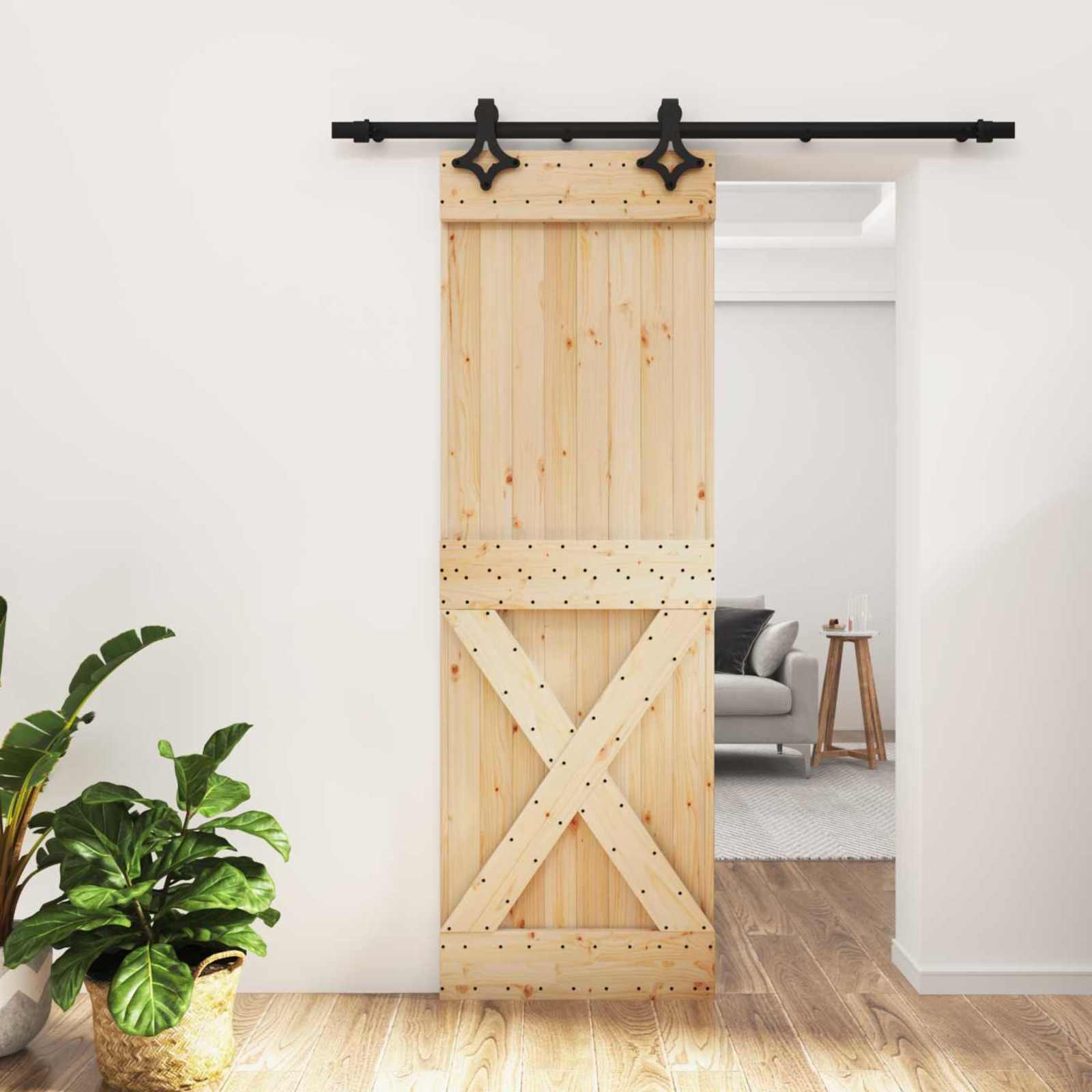Συρόμενη Πόρτα Φυσικό και Μαύρο 70 x 210 cm