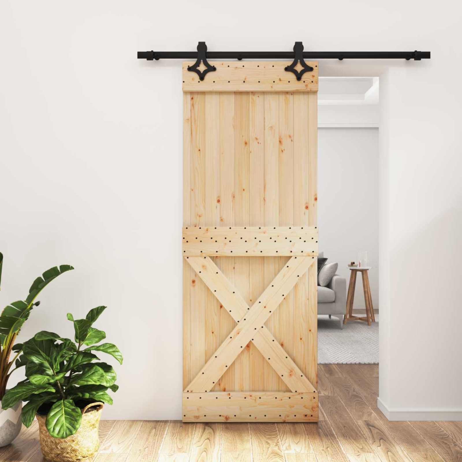 Συρόμενη Πόρτα Φυσικό και Μαύρο 80 x 210 cm - Pakobazaar
