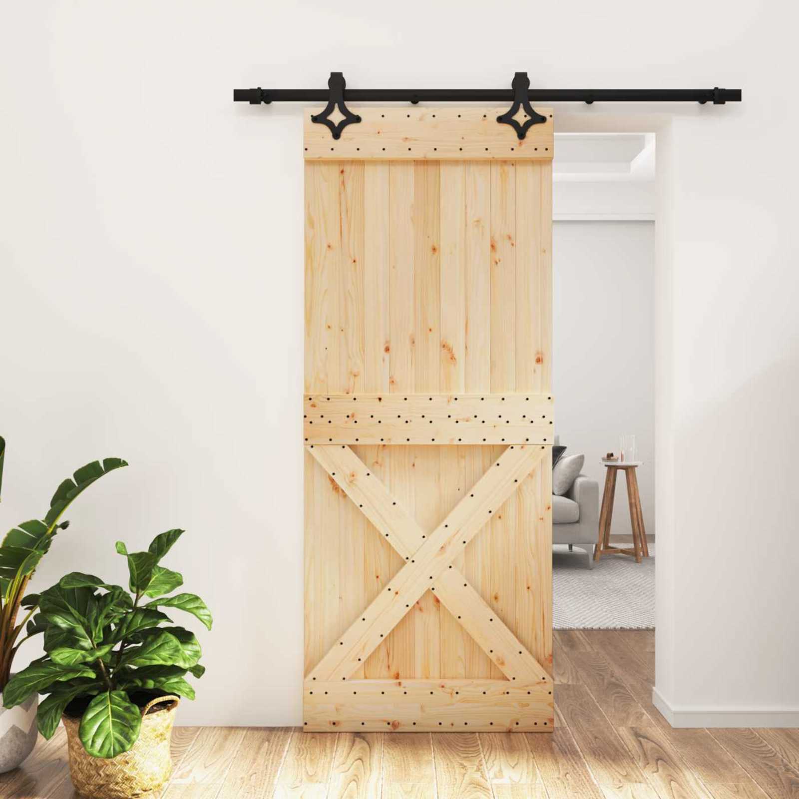 Συρόμενη Πόρτα Φυσικό και Μαύρο 85 x 210 cm