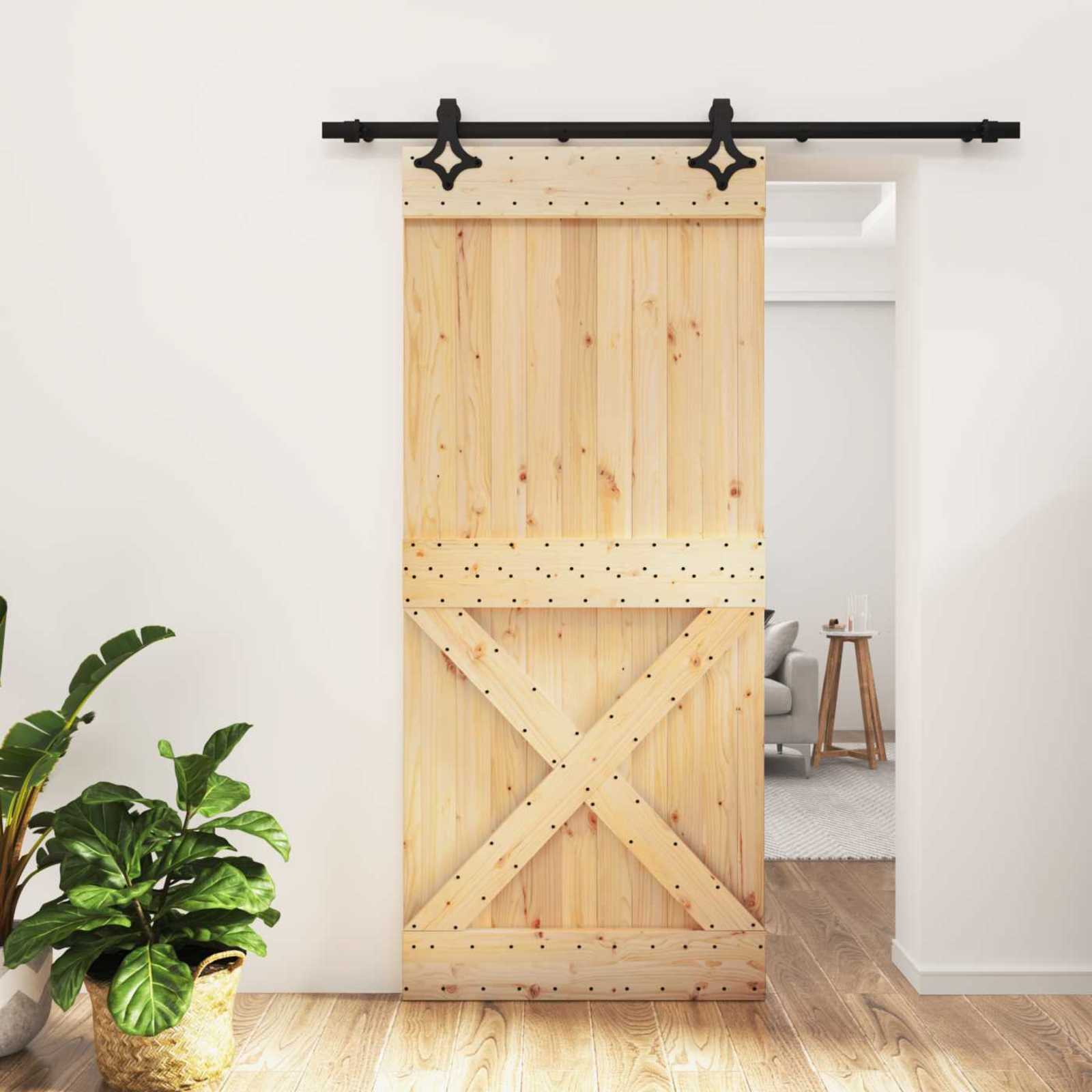 Συρόμενη Πόρτα Φυσικό και Μαύρο 90 x 210 cm