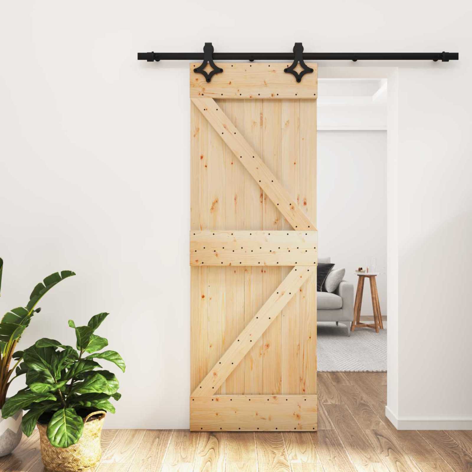 Συρόμενη Πόρτα Φυσικό και Μαύρο 70 x 210 cm - Pakobazaar
