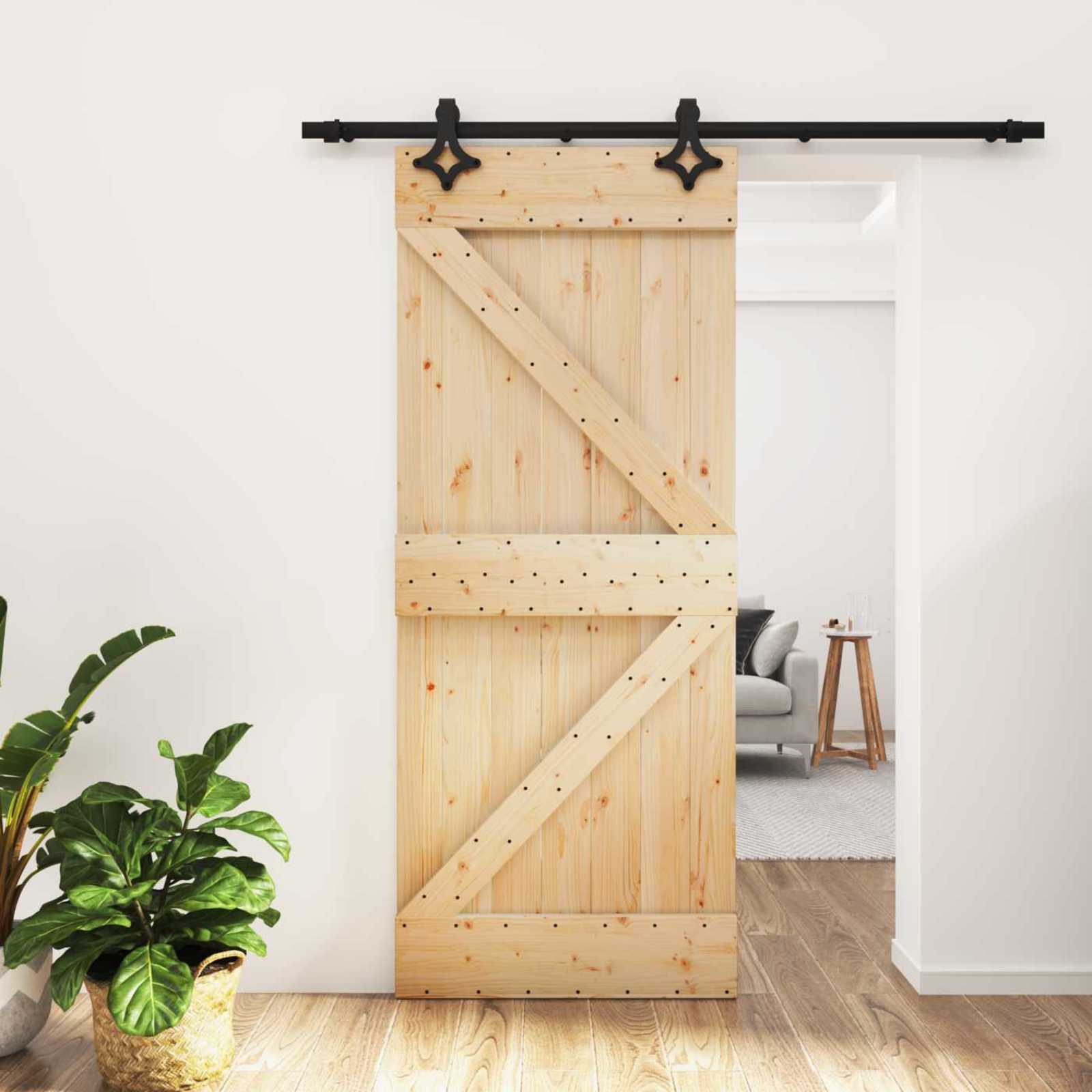 Συρόμενη Πόρτα Φυσικό και Μαύρο 85 x 210 cm - Pakobazaar