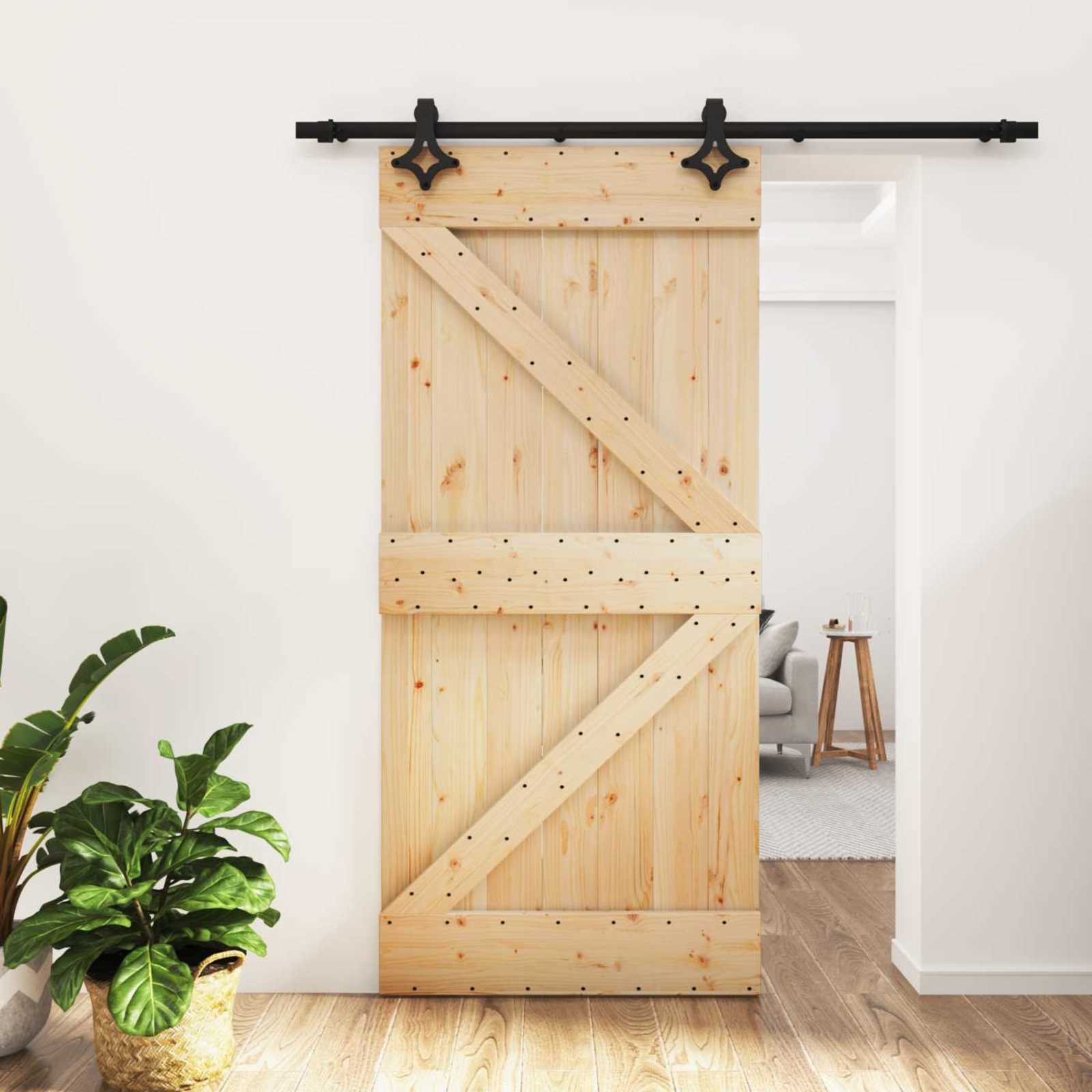Συρόμενη Πόρτα Φυσικό και Μαύρο 95 x 210 cm - Pakobazaar