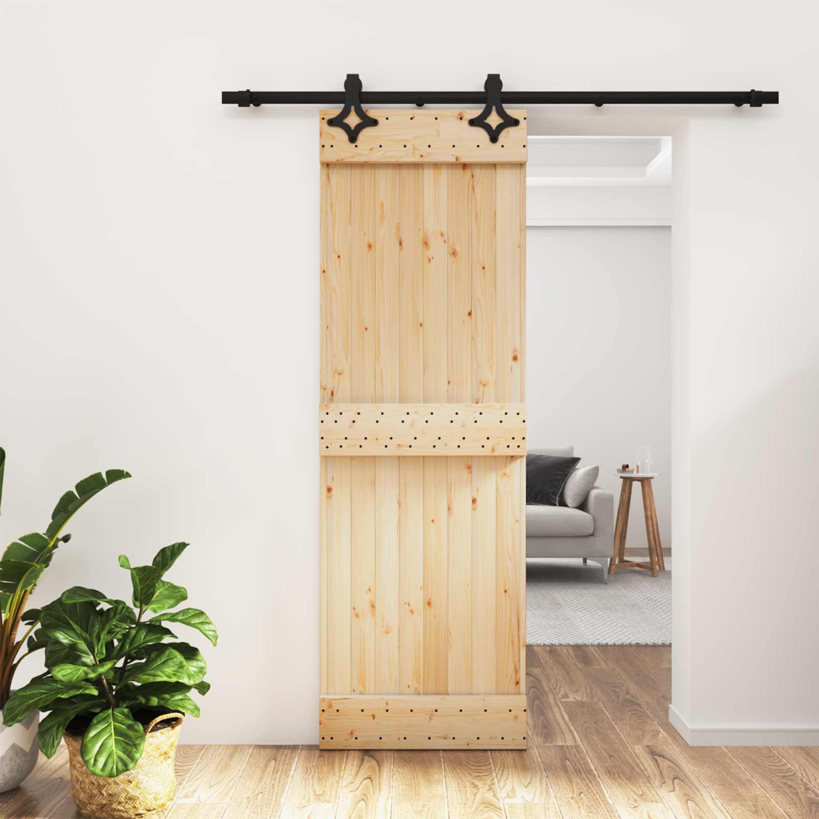 Συρόμενη Πόρτα Φυσικό και Μαύρο 70 x 210 cm - Pakobazaar