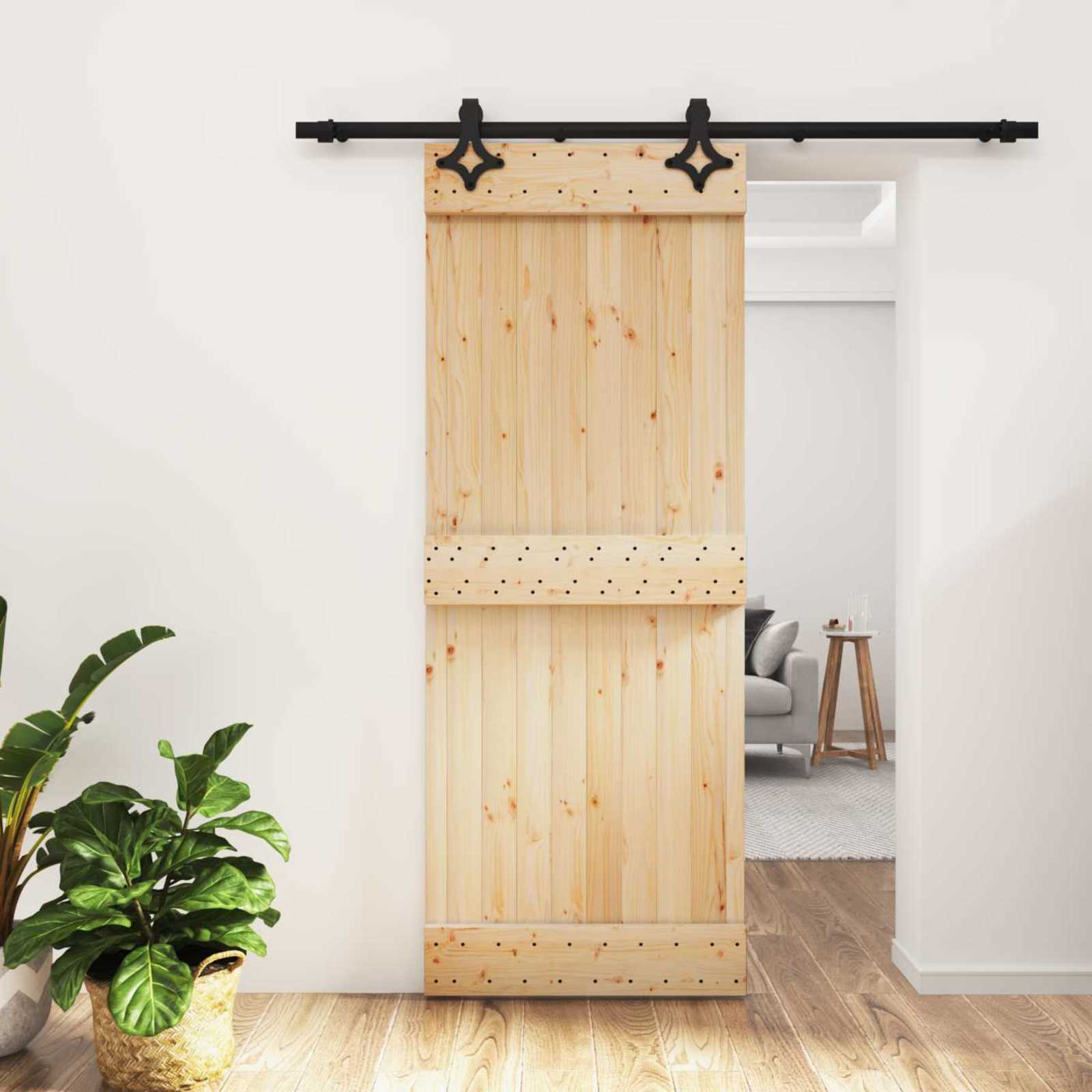 Συρόμενη Πόρτα Φυσικό και Μαύρο 80 x 210 cm - Pakobazaar