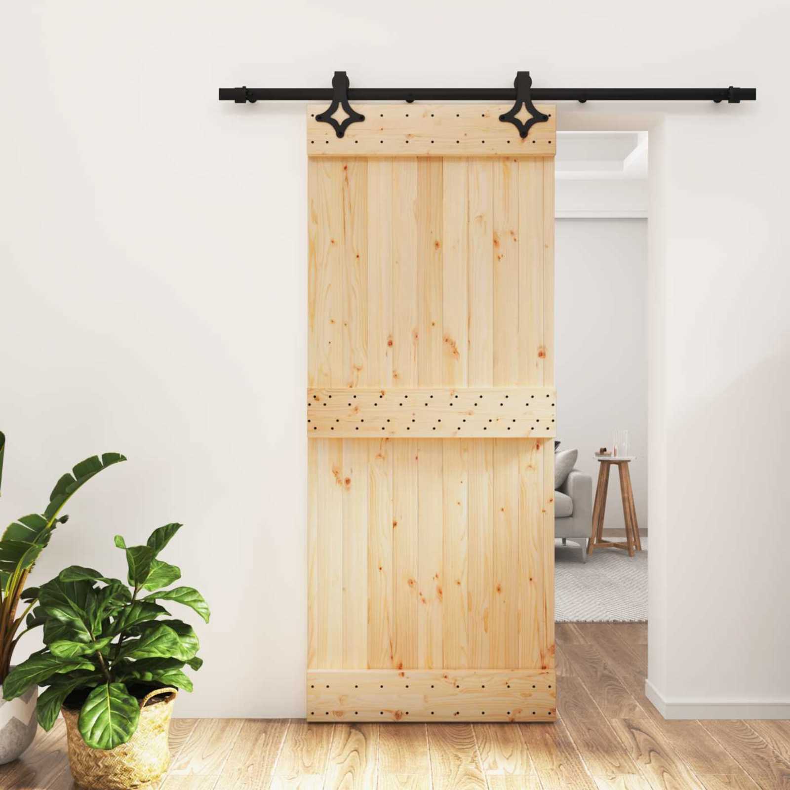 Συρόμενη Πόρτα Φυσικό και Μαύρο 85 x 210 cm - Pakobazaar