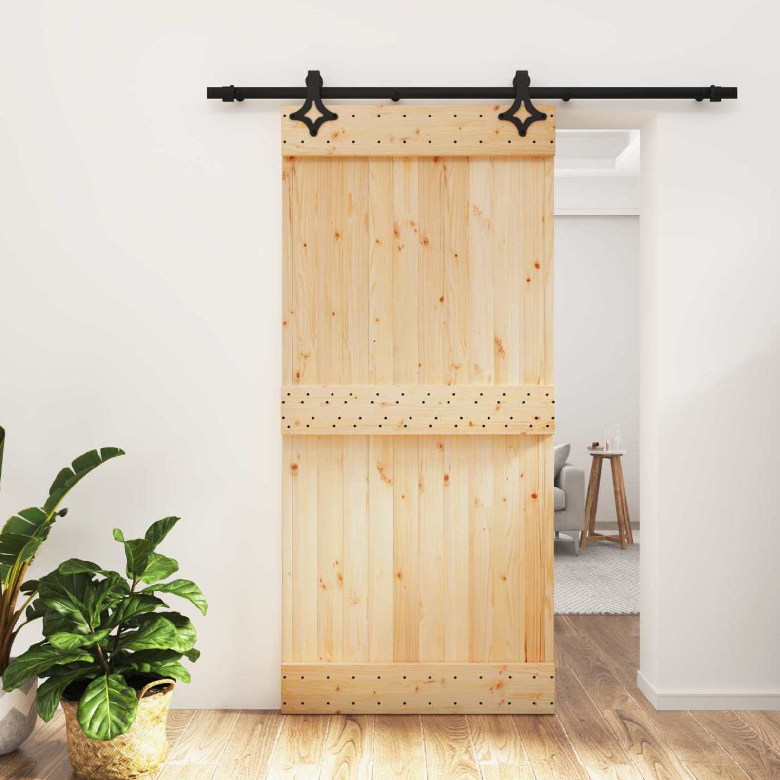 Συρόμενη Πόρτα Φυσικό και Μαύρο 95 x 210 cm - Pakobazaar
