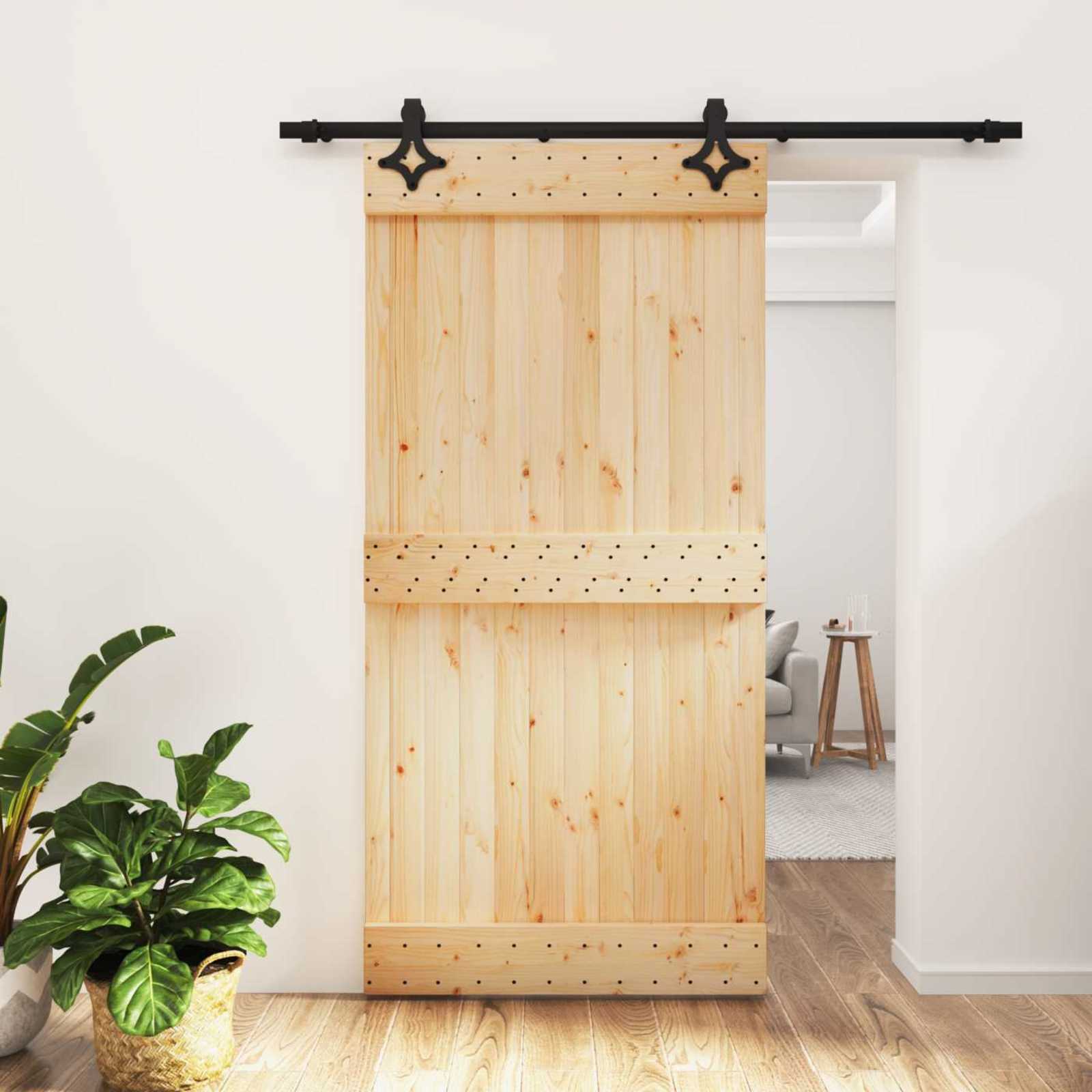 Συρόμενη Πόρτα Φυσικό και Μαύρο 100 x 210 cm - Pakobazaar