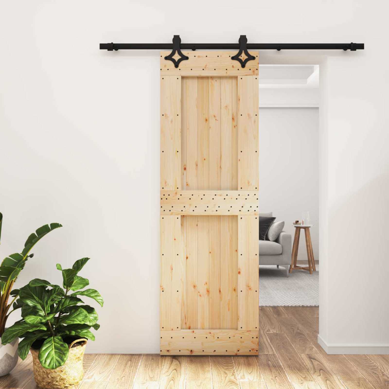 Συρόμενη Πόρτα Φυσικό και Μαύρο 70 x 210 cm - Pakobazaar