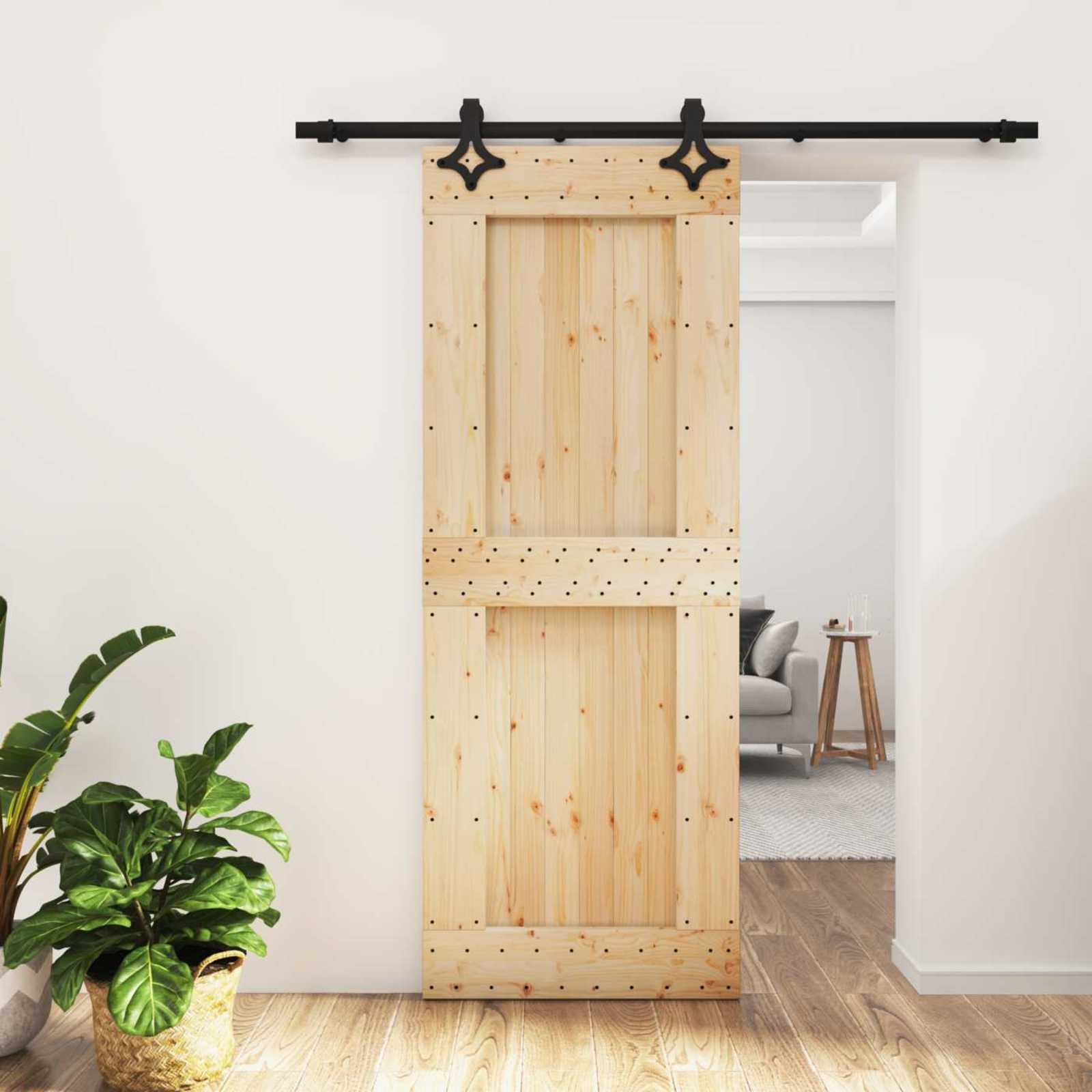 Συρόμενη Πόρτα Φυσικό και Μαύρο 80 x 210 cm - Pakobazaar