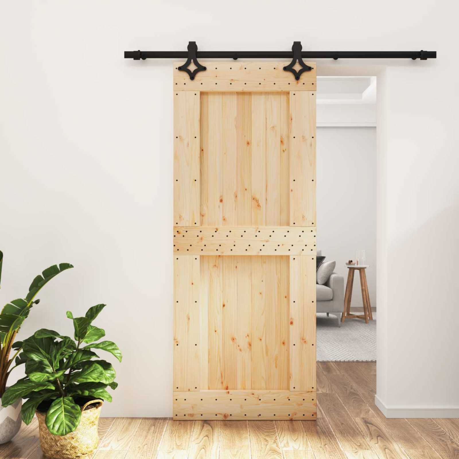 Συρόμενη Πόρτα Φυσικό και Μαύρο 85 x 210 cm - Pakobazaar