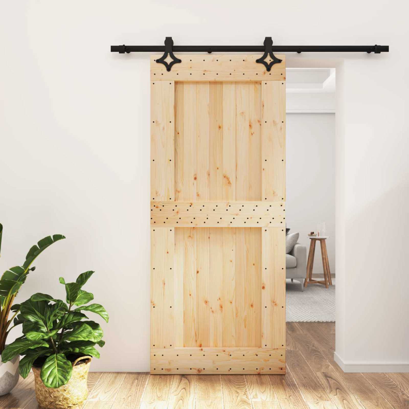 Συρόμενη Πόρτα Φυσικό και Μαύρο 90 x 210 cm - Pakobazaar